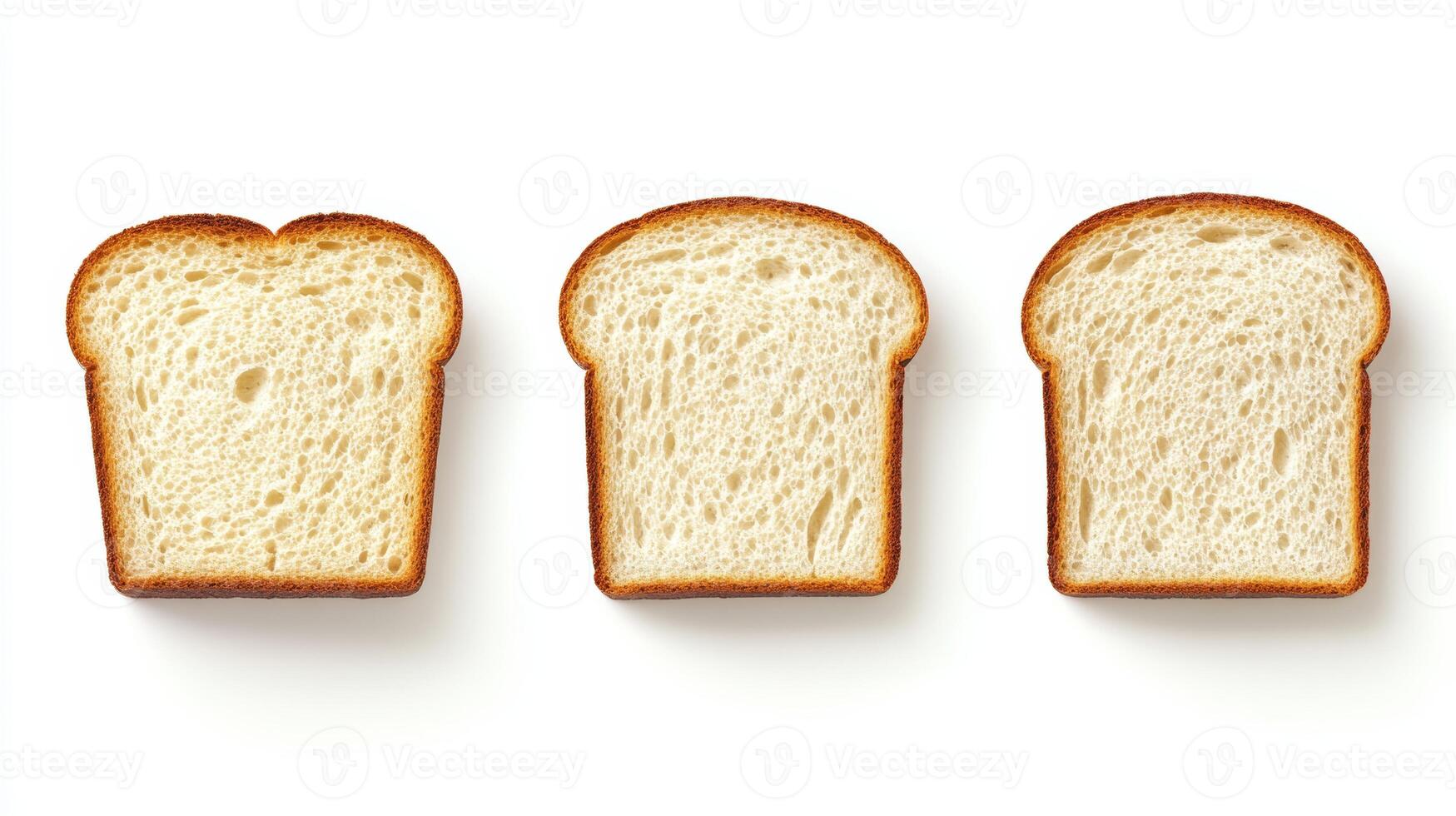 Freshly sliced white bread arranged neatly on a plain background showcasing its soft texture and golden crust photo