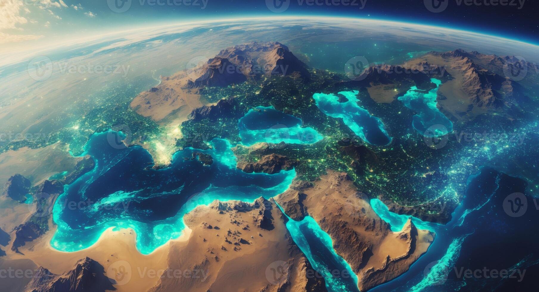 The earth from space with the lights of europe photo