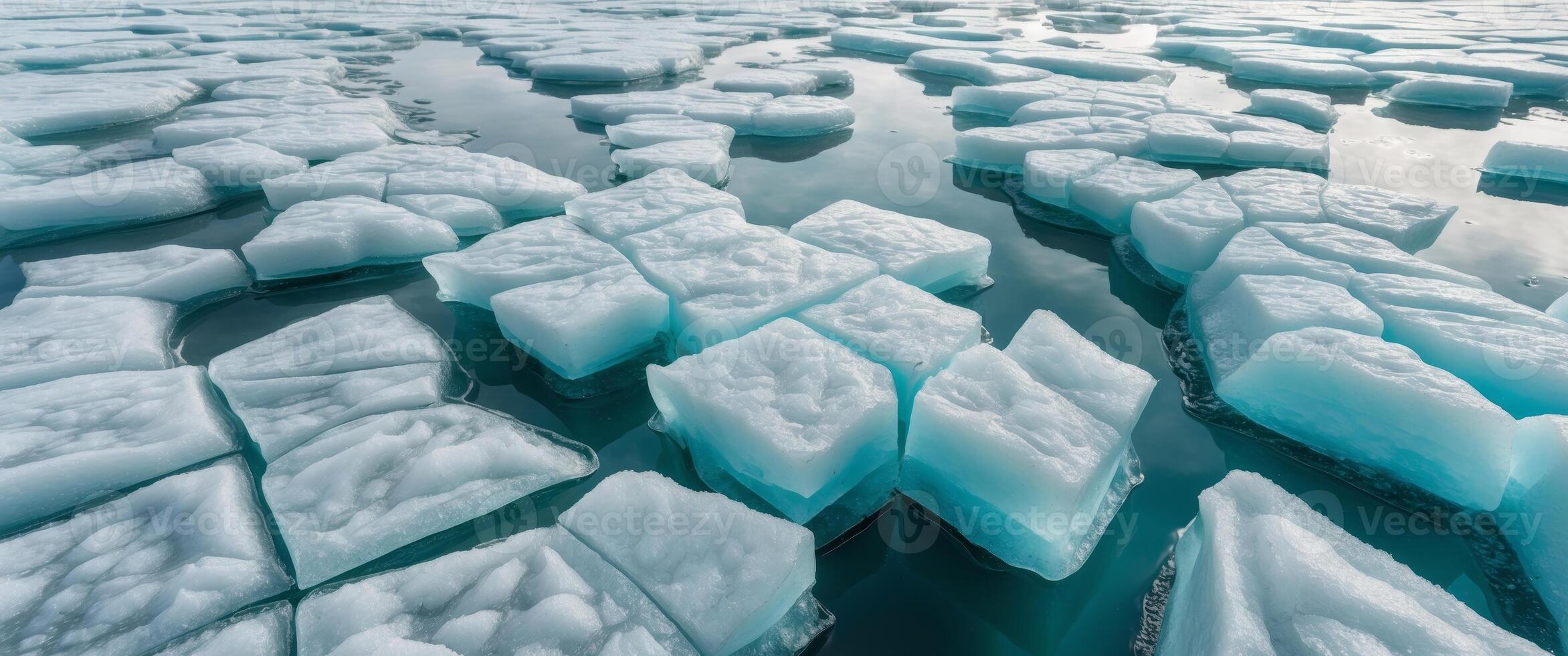 Ice cubes floating in the water photo