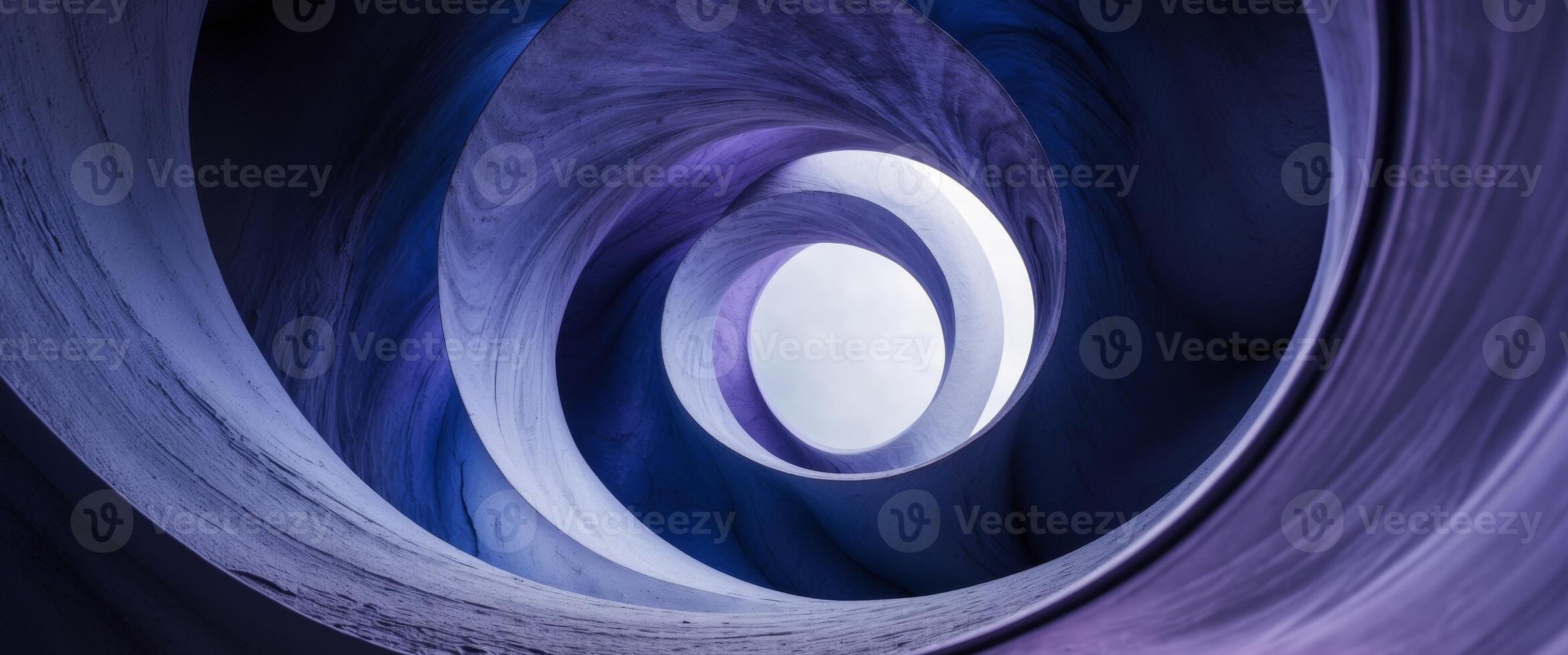Abstract Spiral Tunnel, Purple Tones and Circular Form, Architectural Element. photo