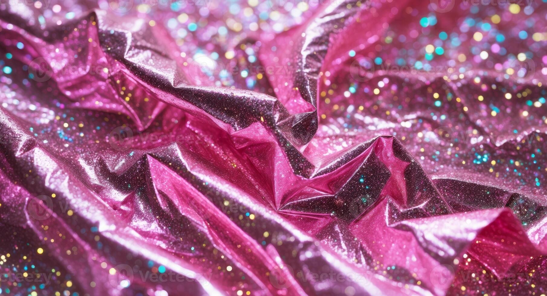 Abstract Shimmering Pink Fabric with Glitter and Folds Creates a Festive Visual Texture. photo
