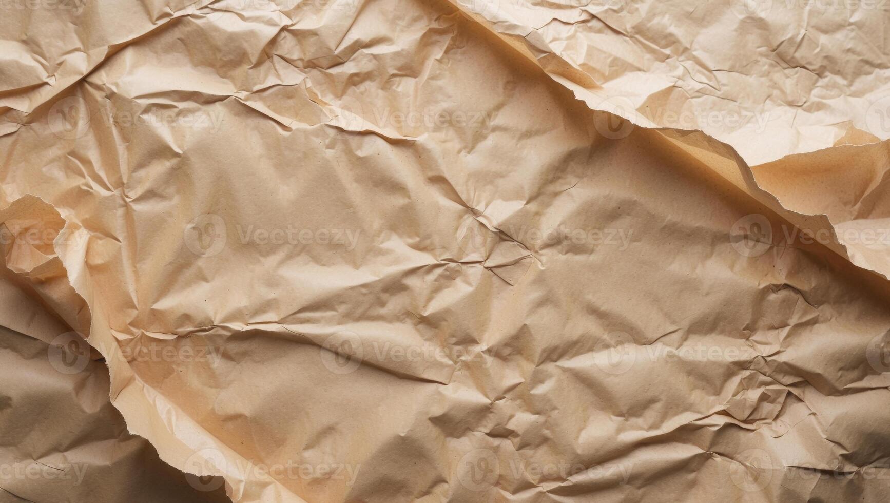 Crumpled Brown Paper Texture, Abstract Background of Crinkled Kraft Paper Sheet. photo