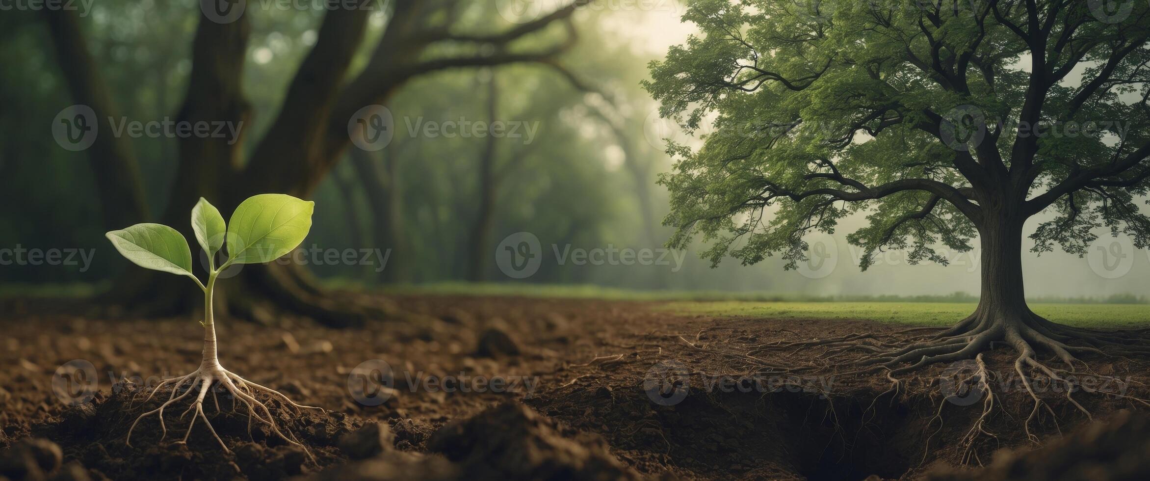 A Sprout Emerges in a Lush Forest, Symbolizing Growth and New Beginnings. photo