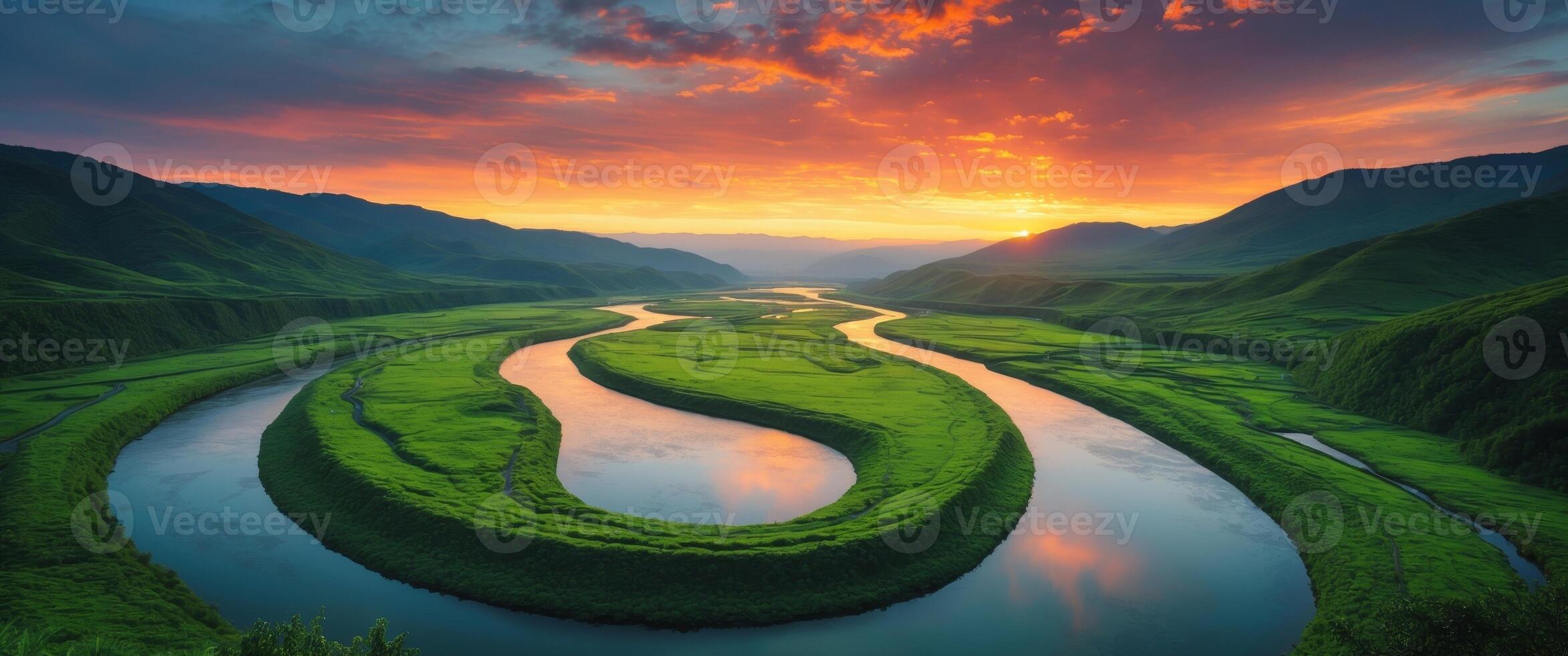 Serpentine River Valley at Sunset, A Breathtaking Landscape Photography Capture. photo