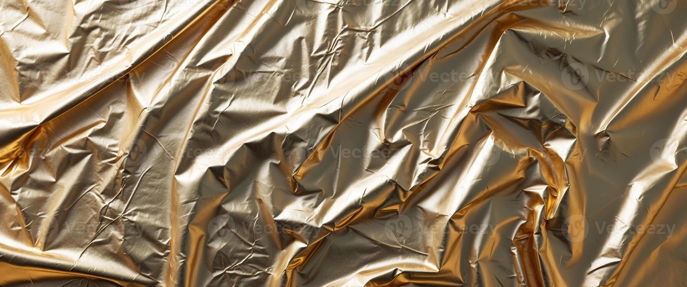 Wrinkled Gold Foil Texture, Shiny Metallic Background for Festive Design, Decoration. photo