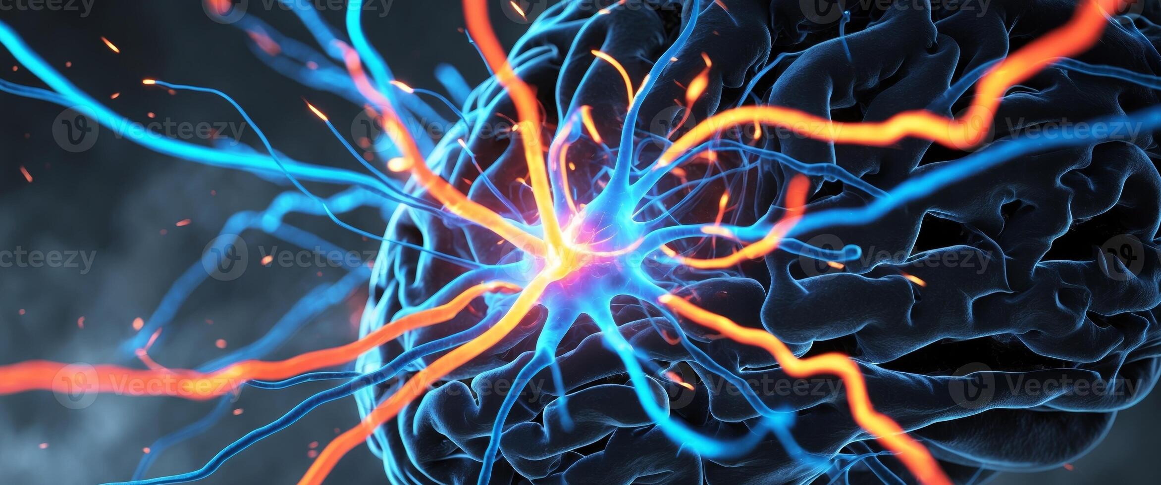 Human Brain Activity and Neural Connections, Represented with Bright Colors and Sparks. photo