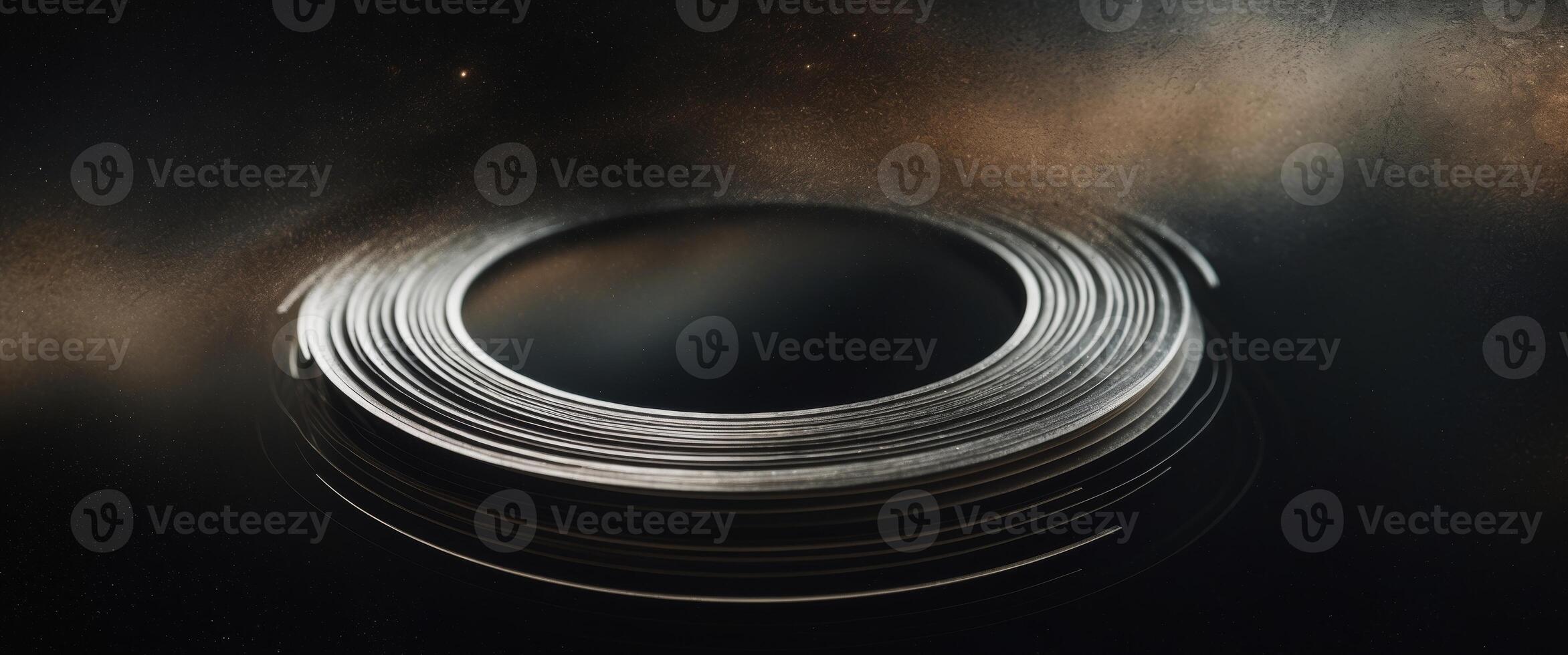 Silver Rings on a Cosmic Canvas. Abstract Geometric Design with Celestial Backdrop photo