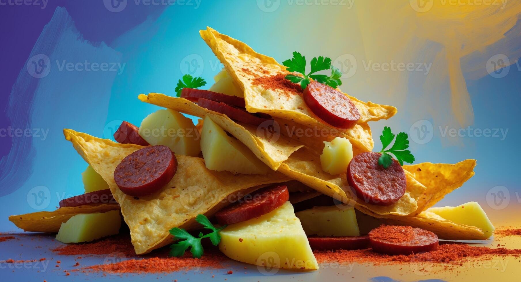 Nachos Supreme. A Delectable Medley of Crispy Tortilla Chips, Cheese, and Spicy Chorizo. photo