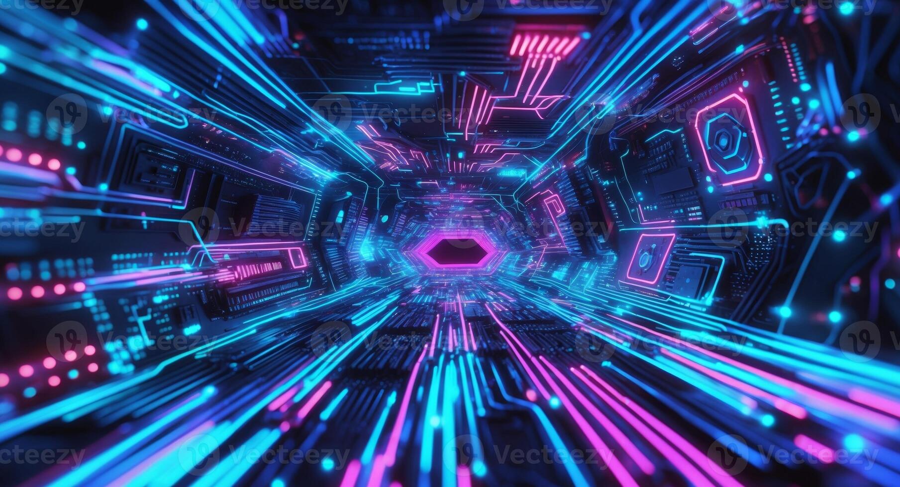 Abstract futuristic background with neon lights and futuristic technology photo