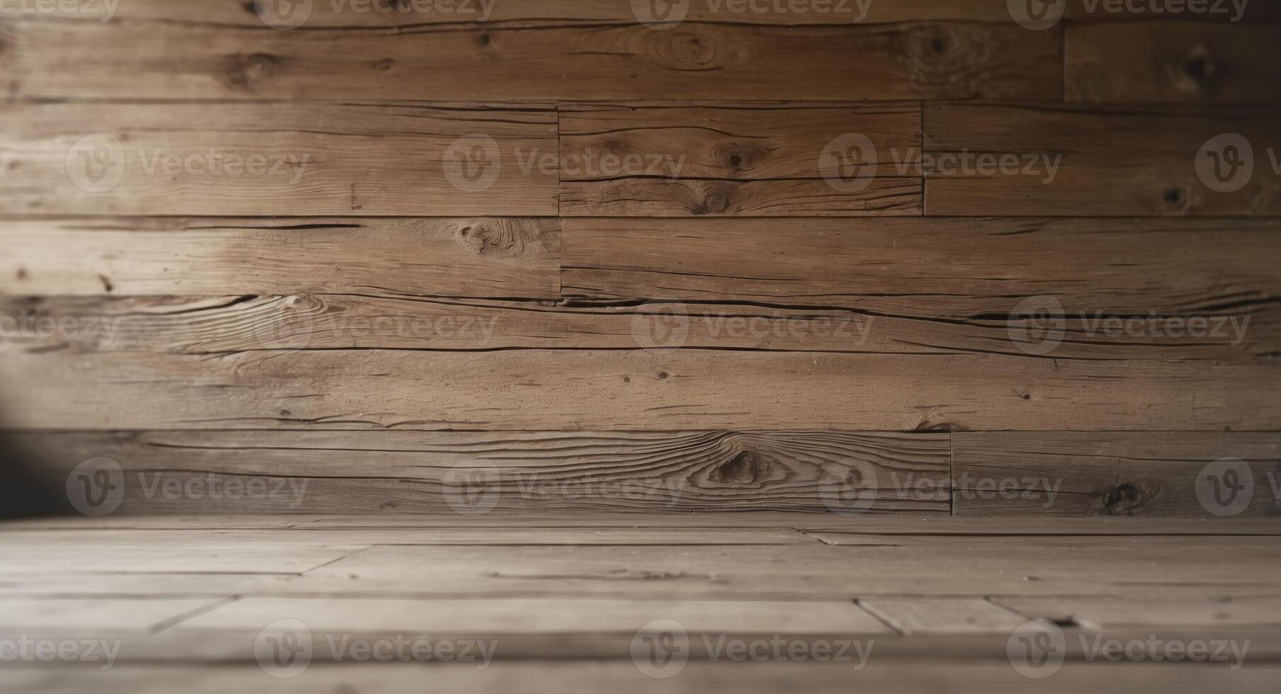 Rustic Wooden Floor and Wall Background, Perfect for Product Photography and Mockups. photo