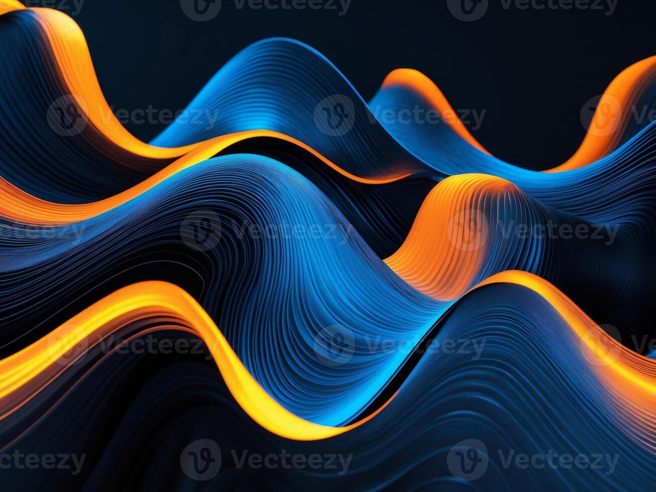 Abstract Flowing Lines in Blue and Orange, Modern Art with Dark Background. photo