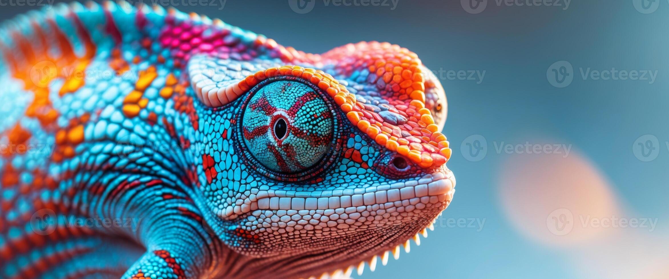 A close up of a colorful chameleon photo