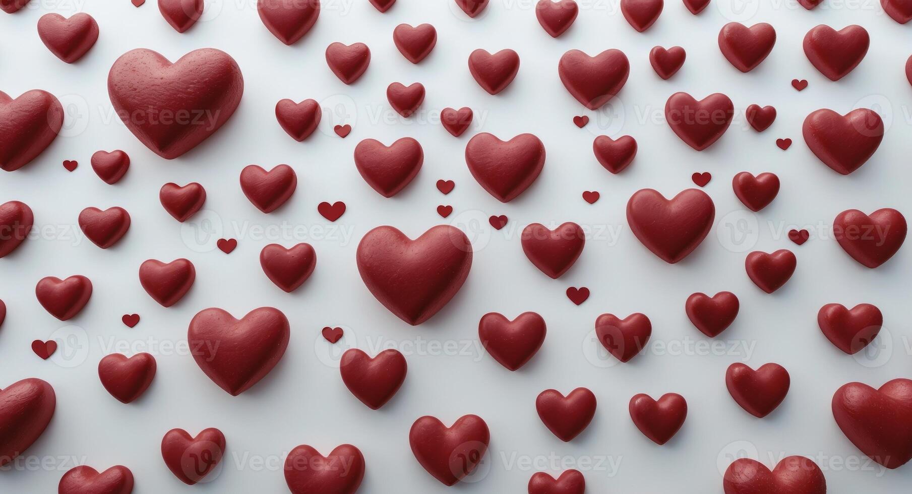 Red Hearts Pattern on White Background Love and Romance Concept, Valentines Day. photo