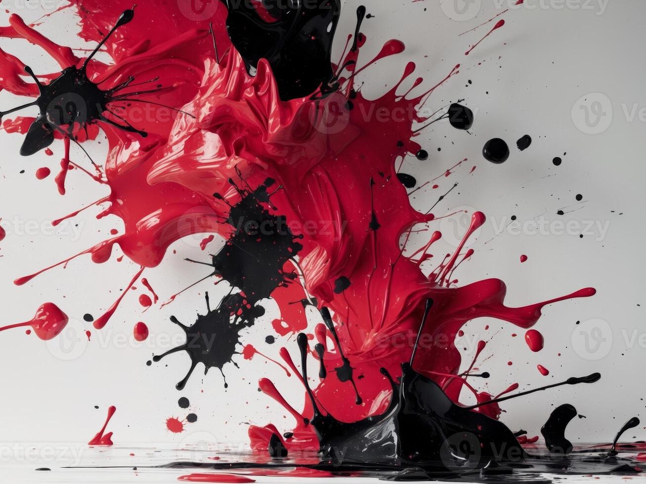 Red and Black Paint Explosion. A Dramatic Display of Color and Texture. photo