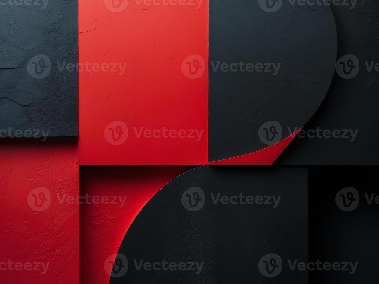 Abstract Composition. Geometric Shapes in Red and Black with Textured Surfaces photo