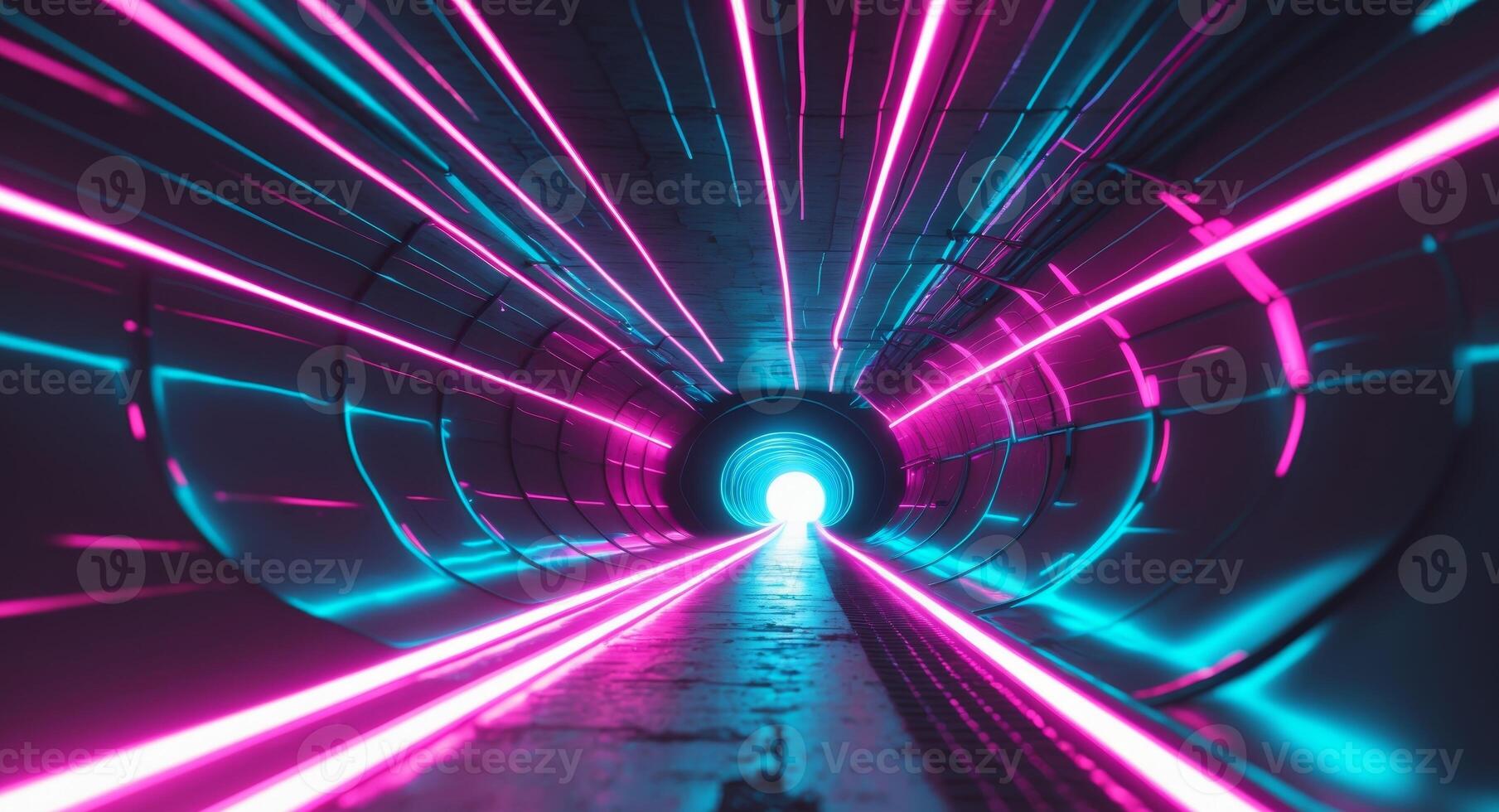 Neon Tunnel Vision. A Futuristic Perspective of Light and Structure in a Circular Space. photo