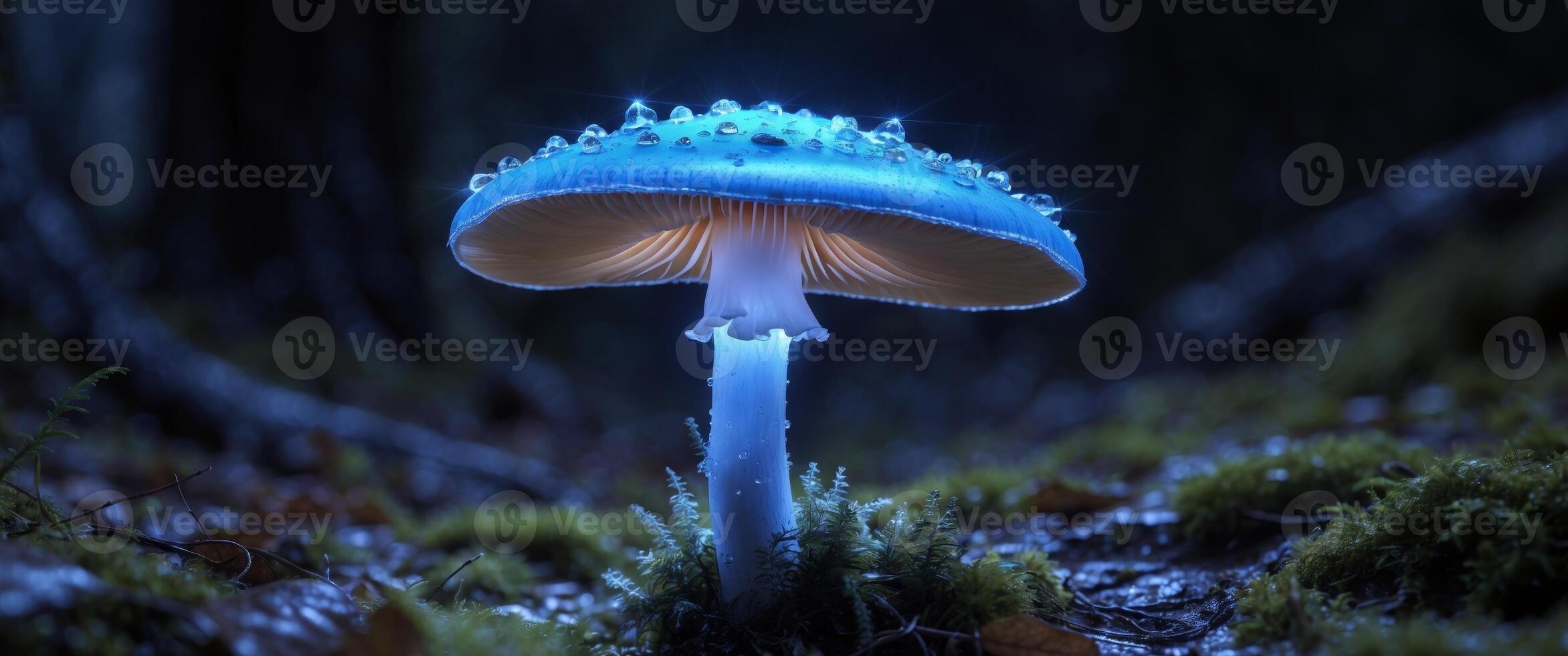 A blue mushroom with glowing light on it photo