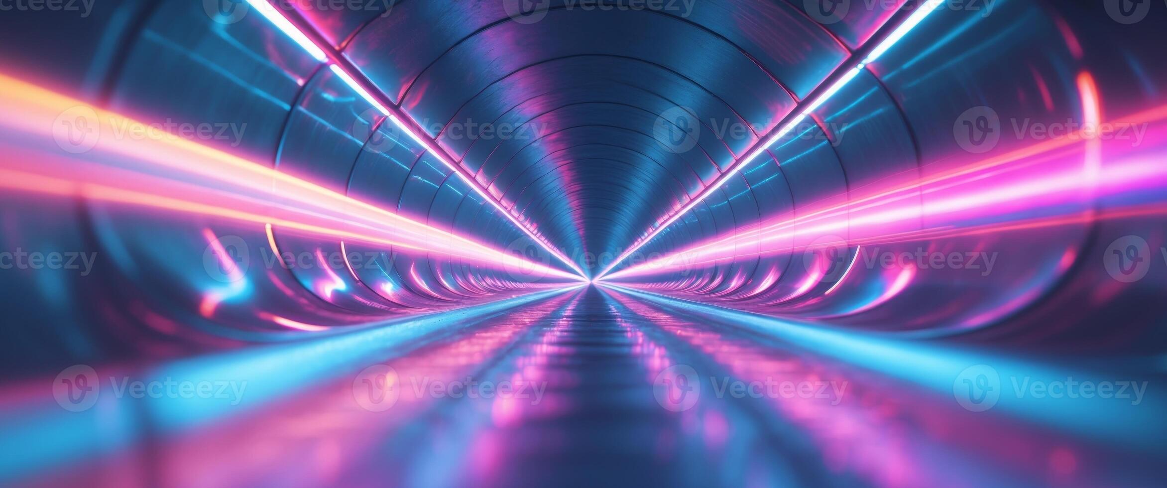 Abstract background of neon lights in a tunnel photo