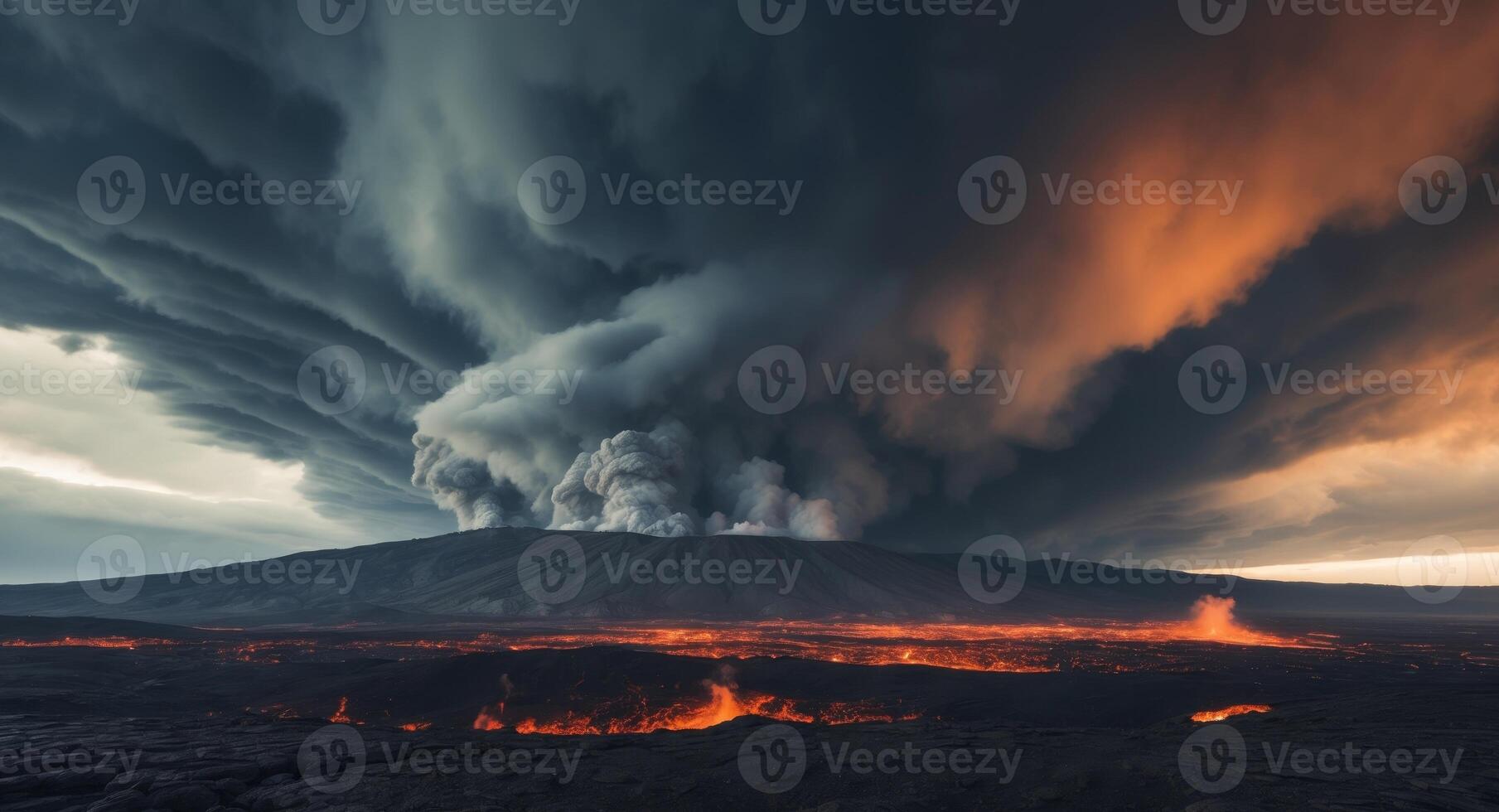 A volcano is seen in the sky with lava and clouds photo