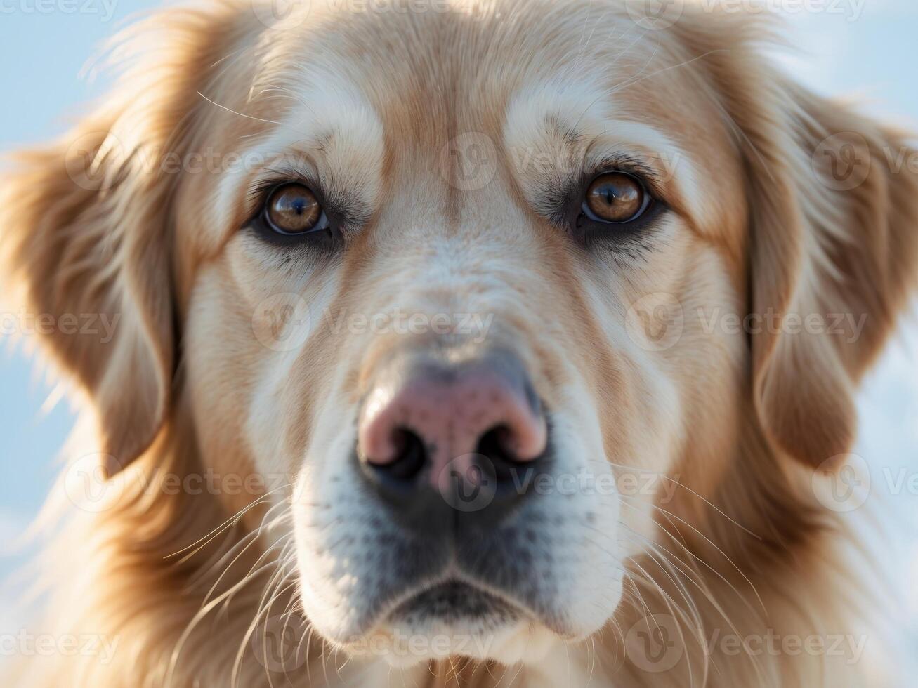 A close up of a golden retriever dog photo