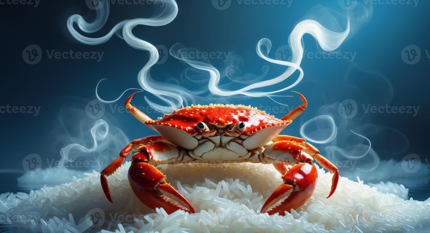 Steaming Crab on a Bed of Rice, a Culinary Delight for Seafood Lovers, Yummy Food photo