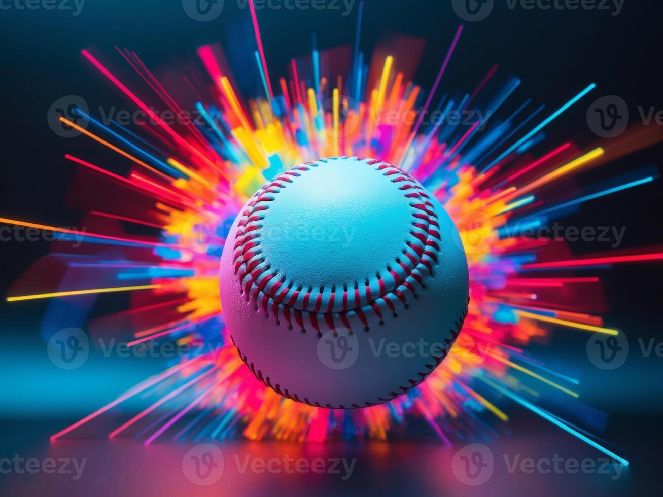 Baseball with Neon Explosion. A Dynamic Sports and Technology Fusion Image. photo
