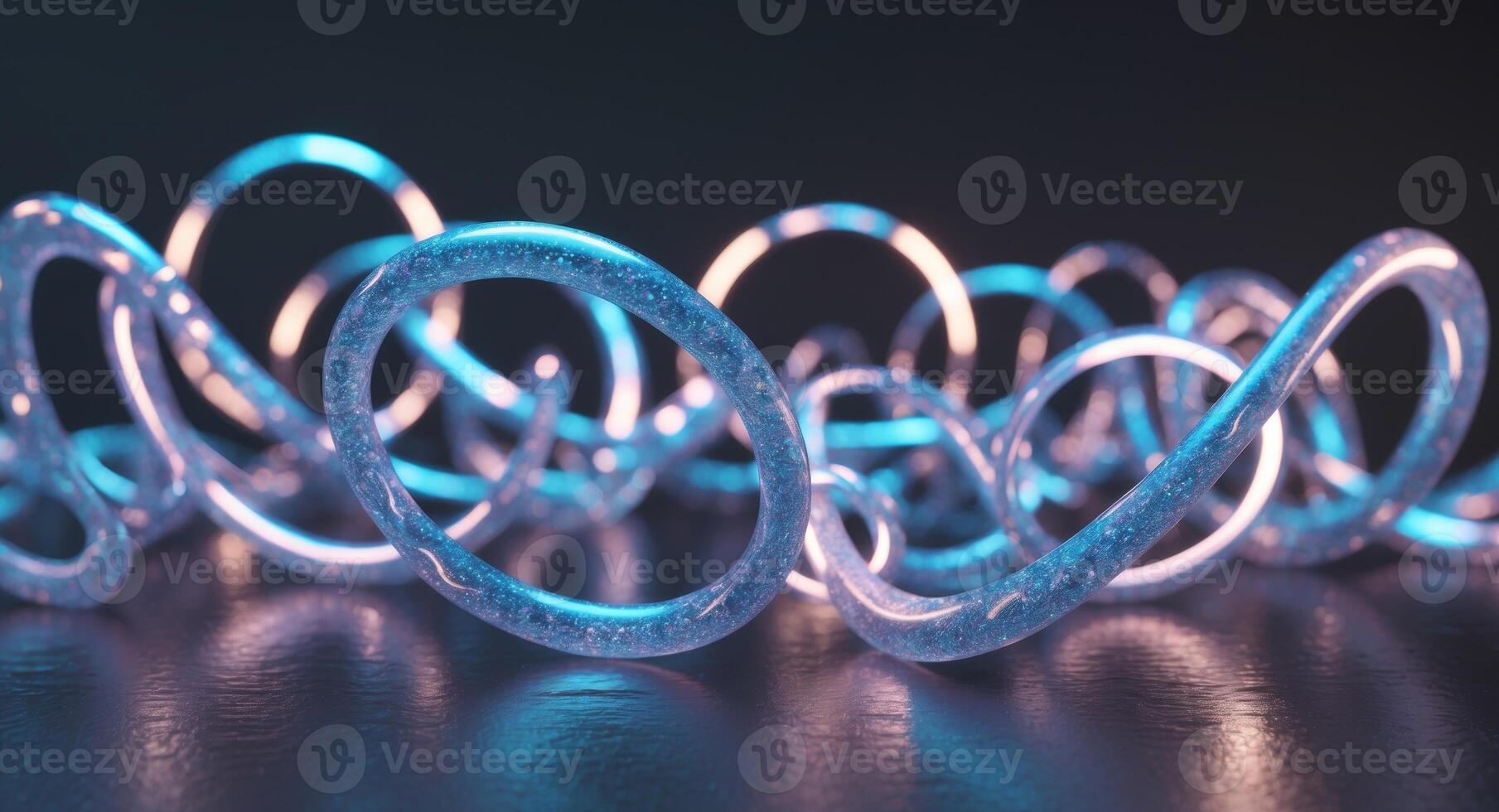 Abstract Glowing Rings on a Dark Surface, Modern and Futuristic Design Concept. photo