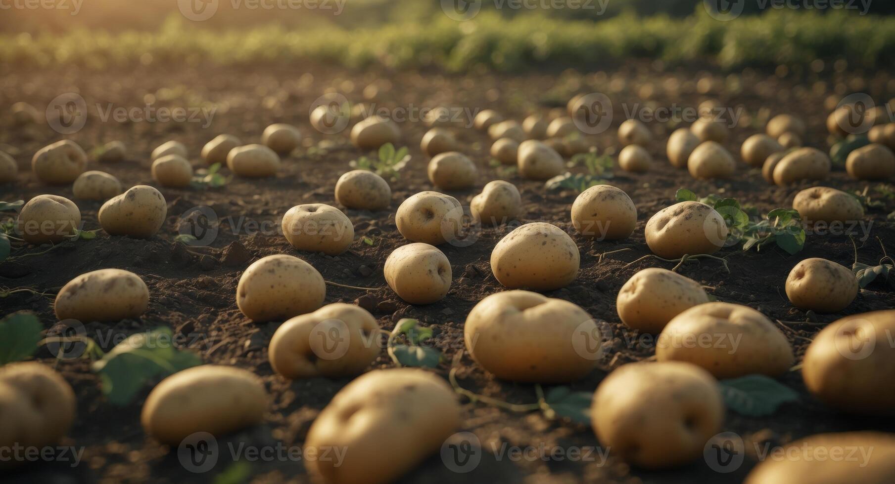 Freshly Harvested Potatoes Scattered Across a Field, Ready for Collection. photo