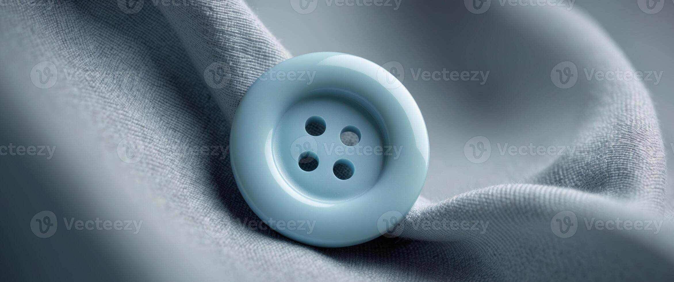 A blue button is sitting on top of a gray cloth photo