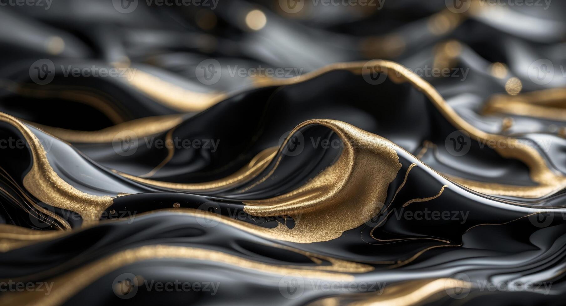Golden liquid flowing over a black background photo