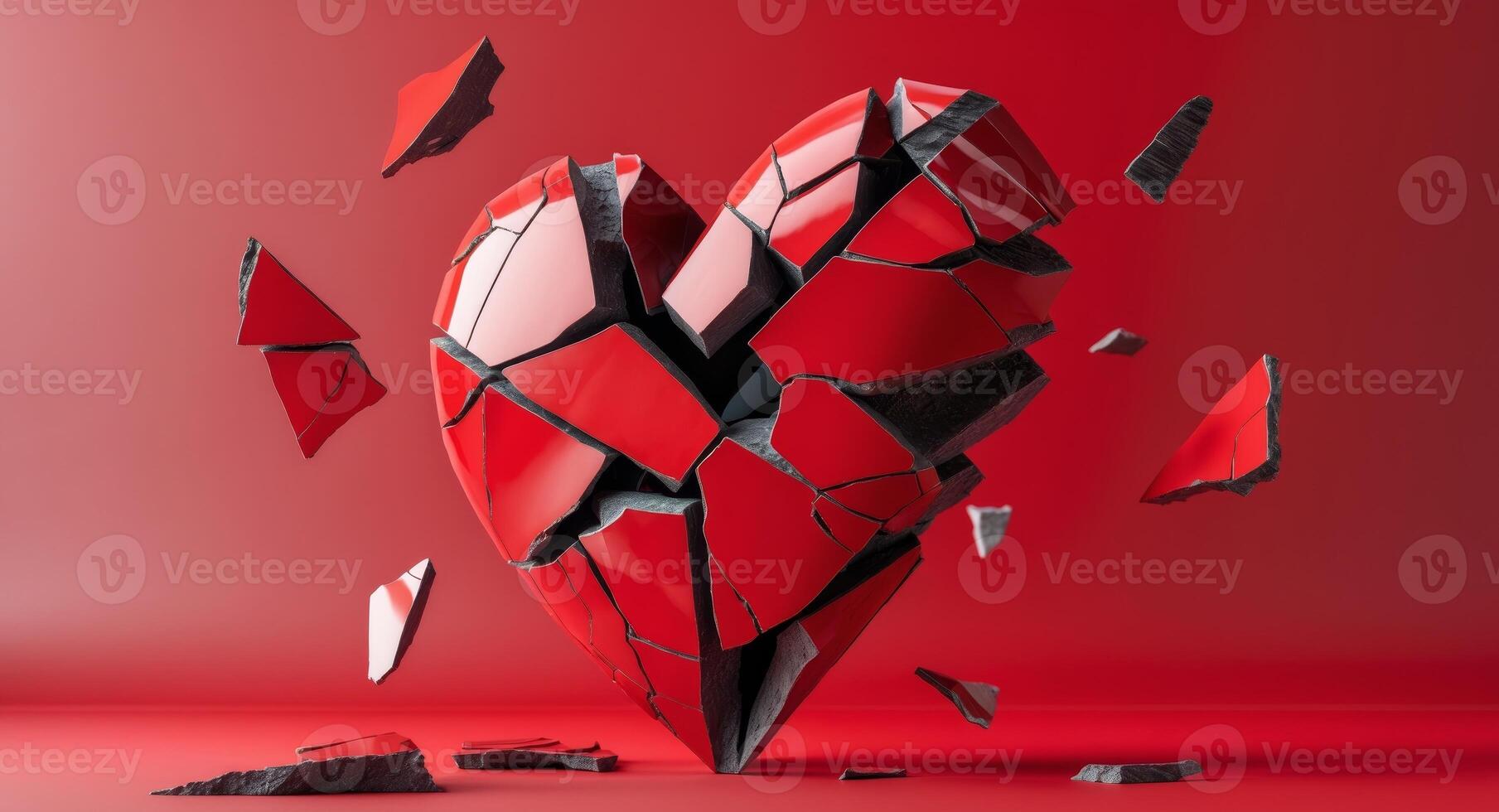 Shattered Heart. An Abstract Depiction of Love and Loss in Vibrant Red Tones. photo