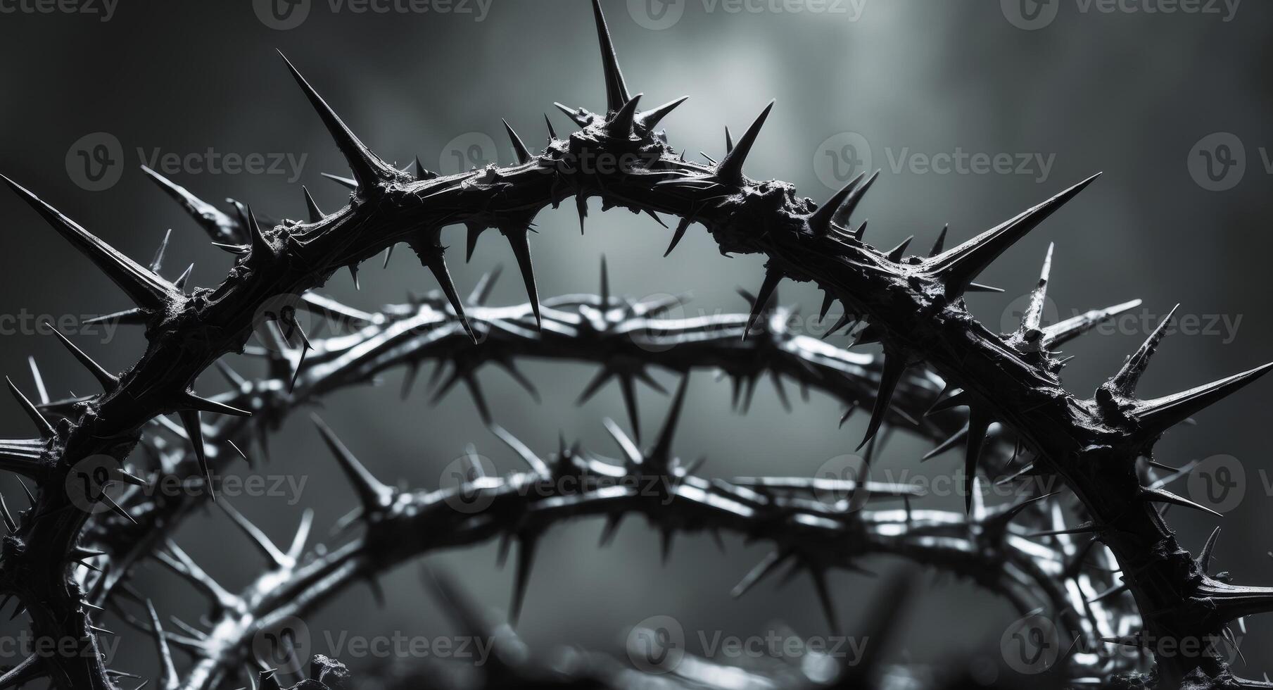 Crown of Thorns in Black and White, Symbol of Sacrifice, Faith, and Redemption. photo