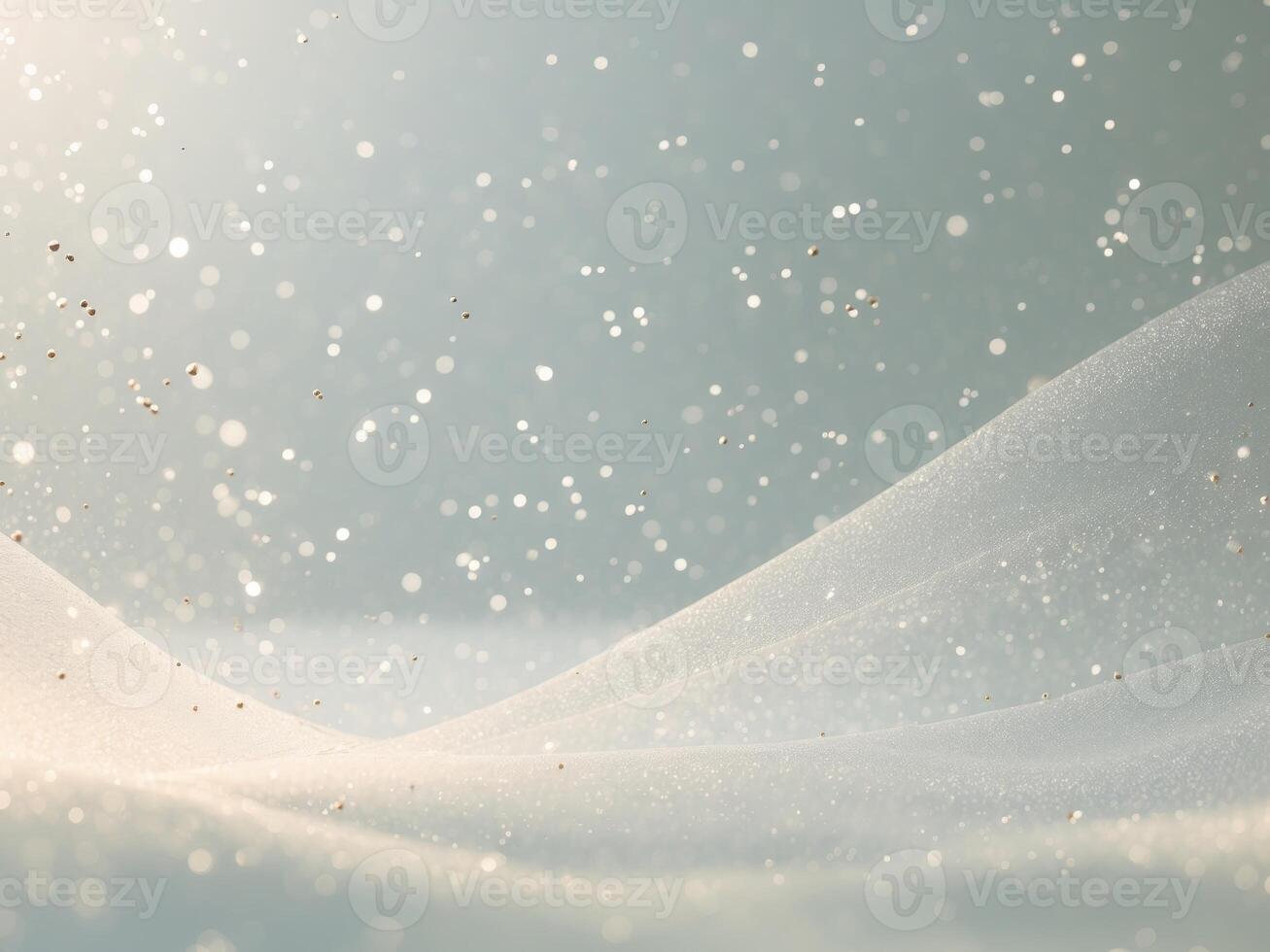 Abstract Pale Blue Background with White Fabric, Bokeh Lights and Glittering Particles. photo
