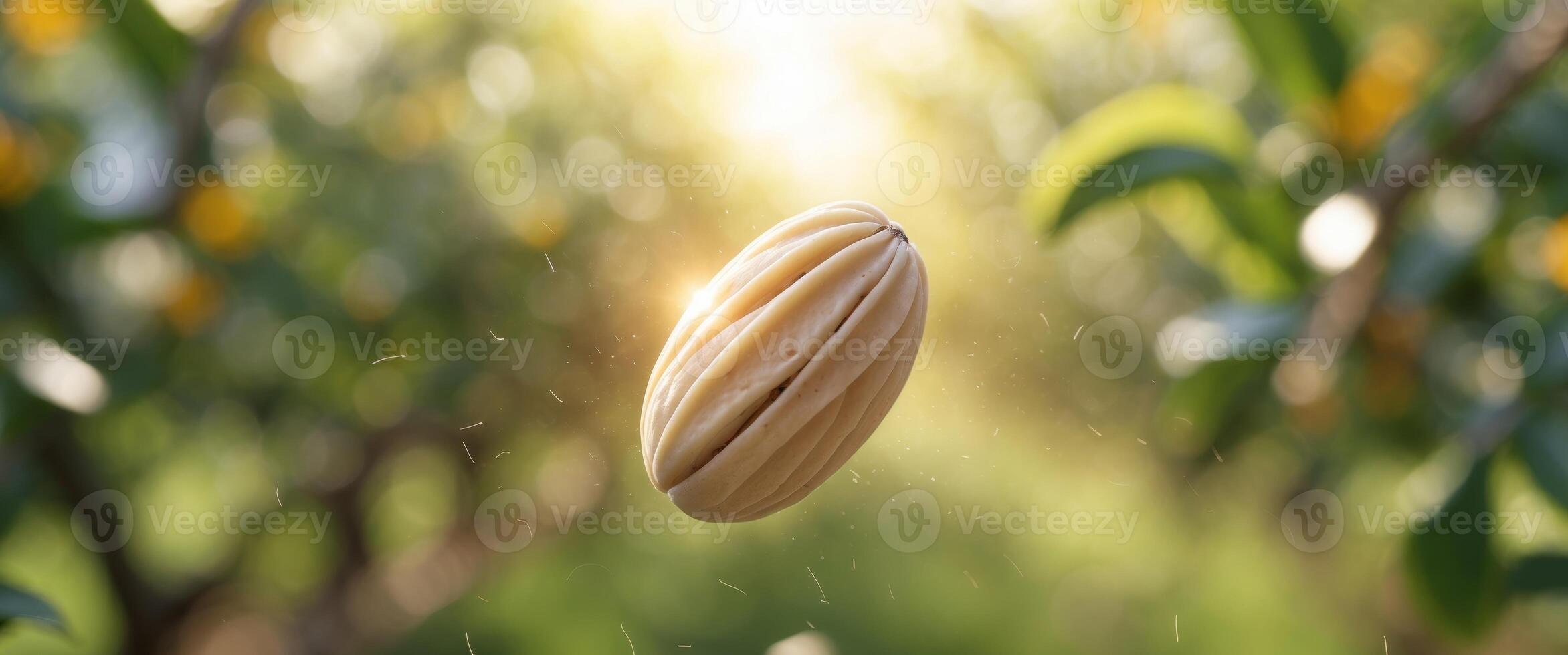 Isolated Annona Reticulata Fruit Floating in a Summer Orchard, Sunlight, and Bokeh. photo