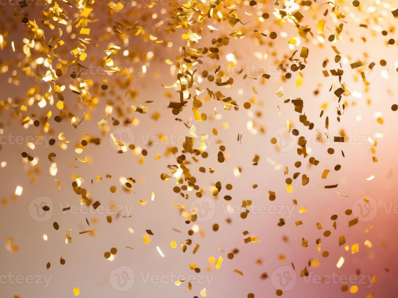 Golden Confetti Shower. A Festive Celebration of Joy and Sparkle, Bokeh Background. photo