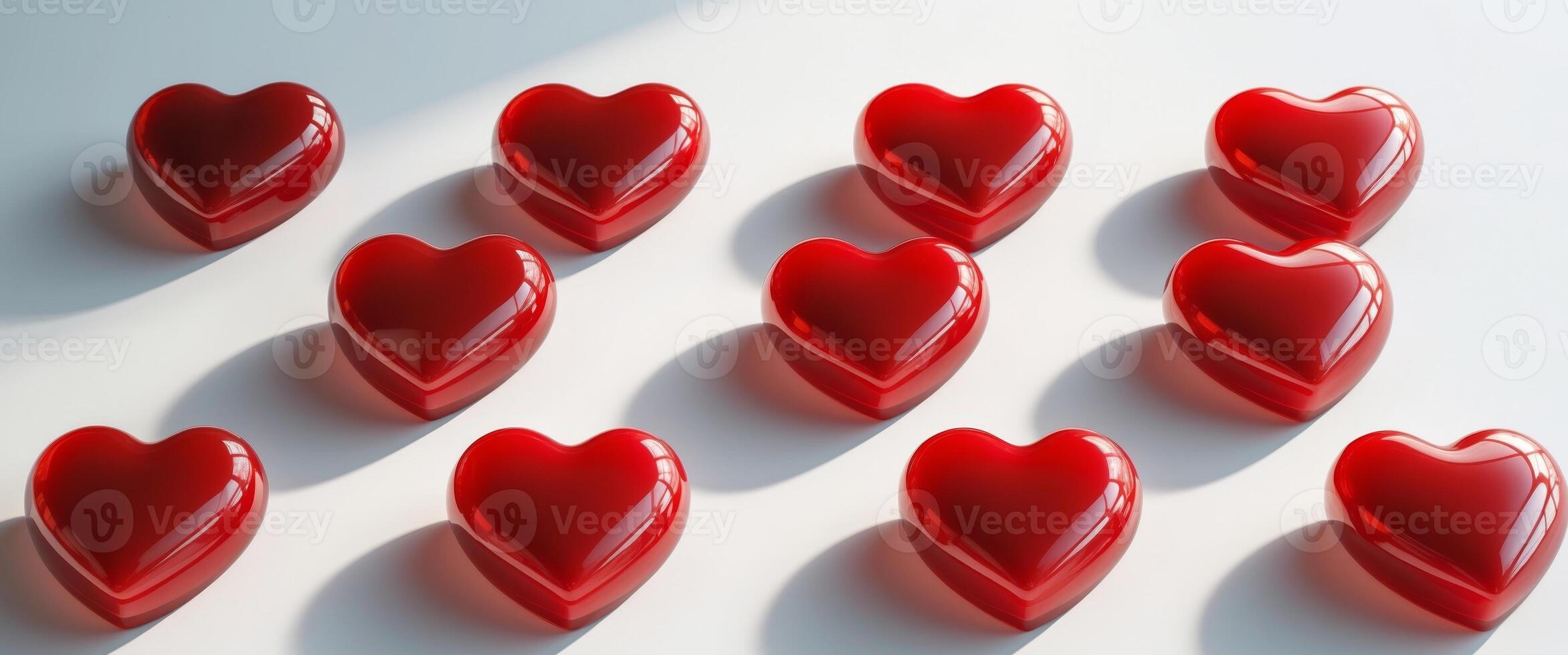 Array of Red Heart Candies on a White Background, Romantic Concept, Valentines Day. photo