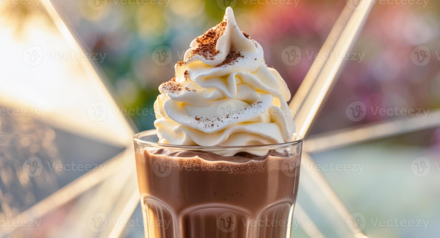 Chocolate Dessert Delight. Creamy Mousse with Whipped Topping and Cocoa Sprinkle photo