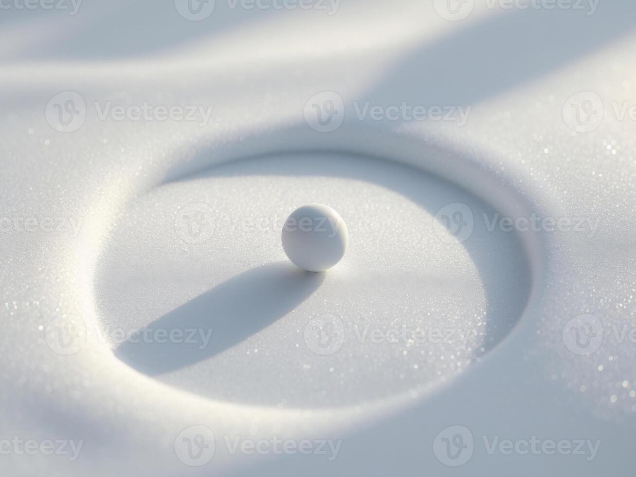 A White Sphere Resting on Snow Minimalist Winter Still Life with Gentle Light. photo