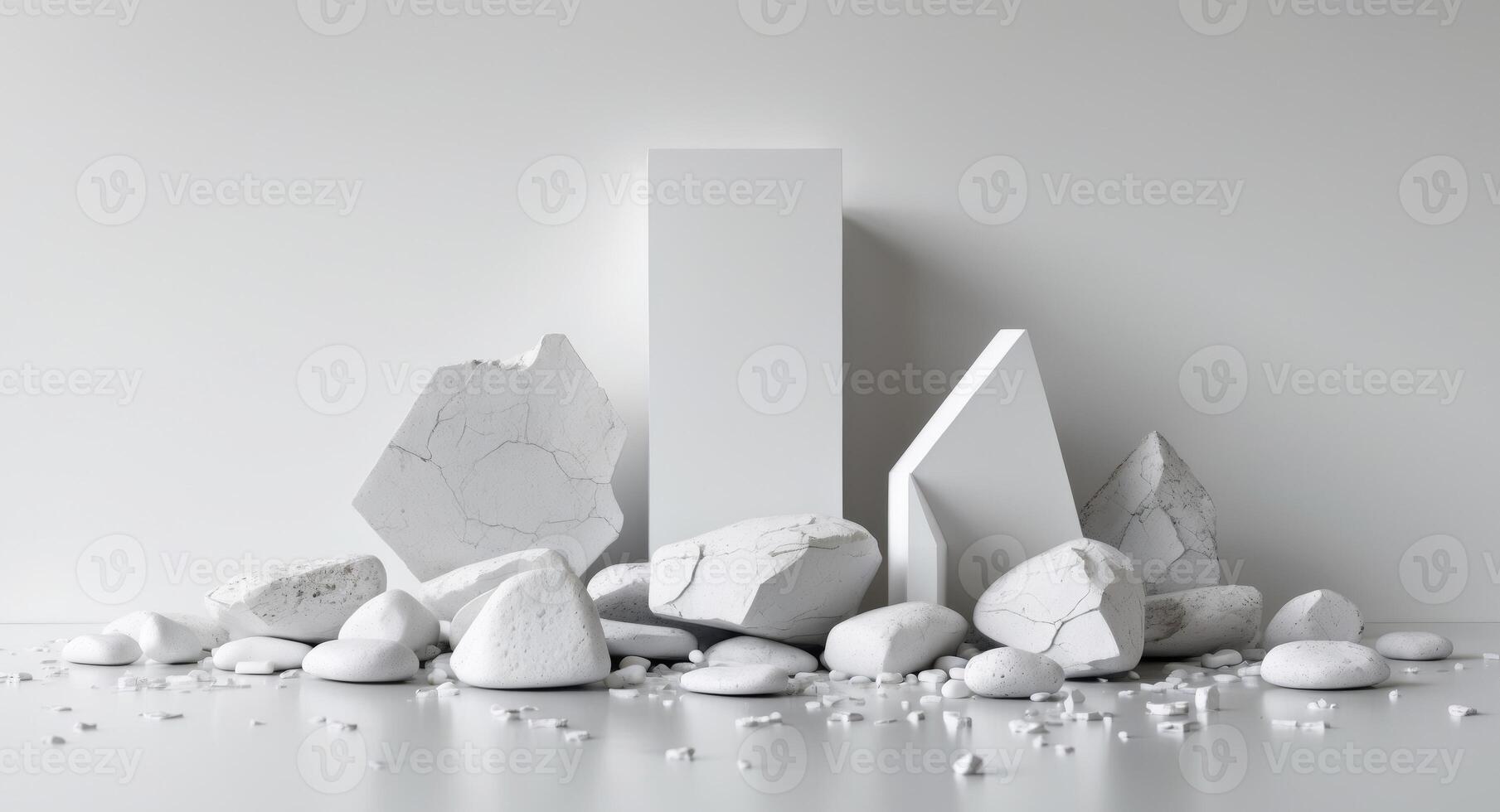 White marble and rocks on a white background photo