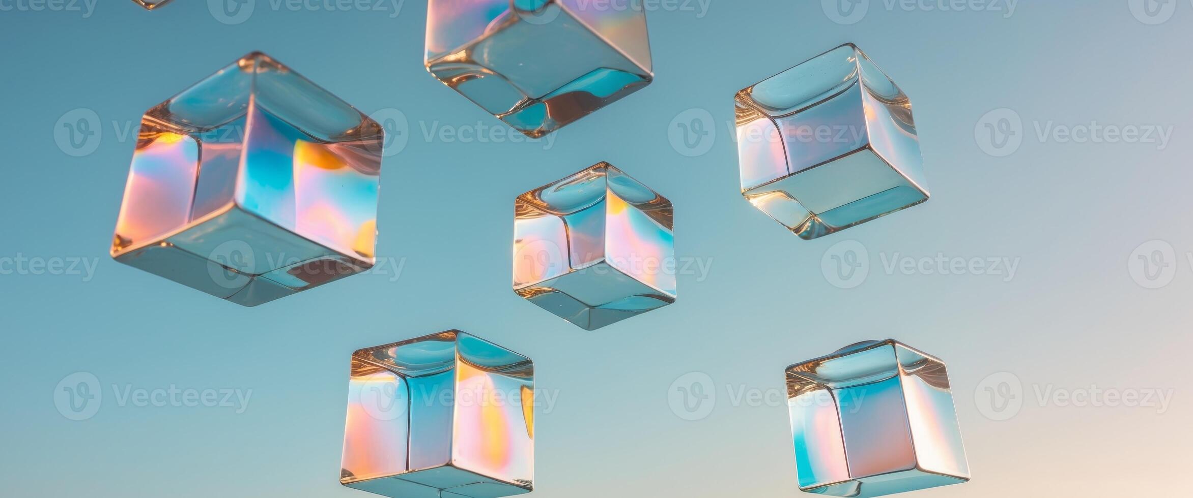 A group of colorful glass cubes floating in the air photo