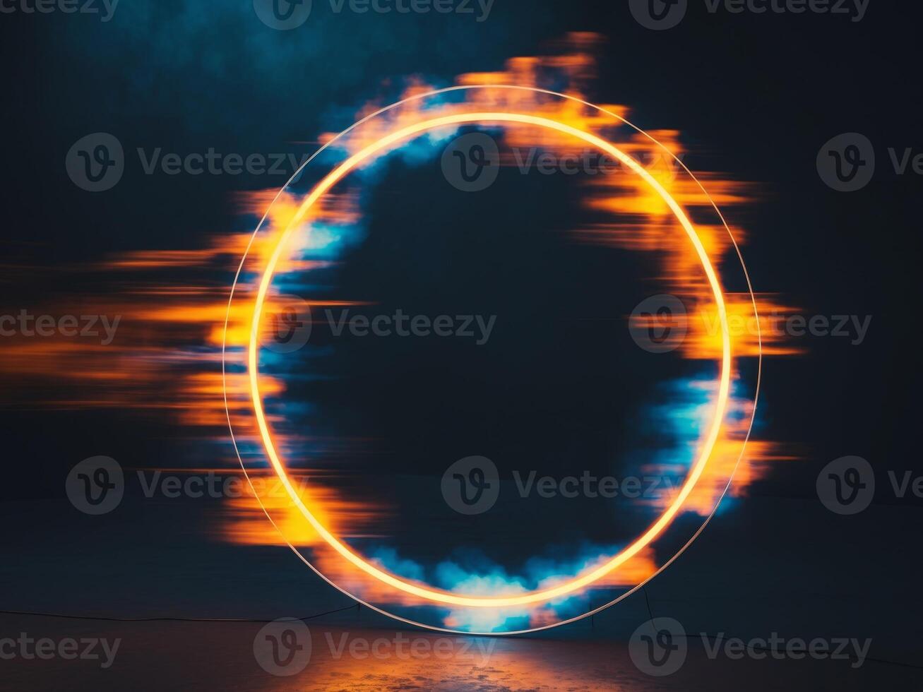 A circle of fire is shown in the dark photo