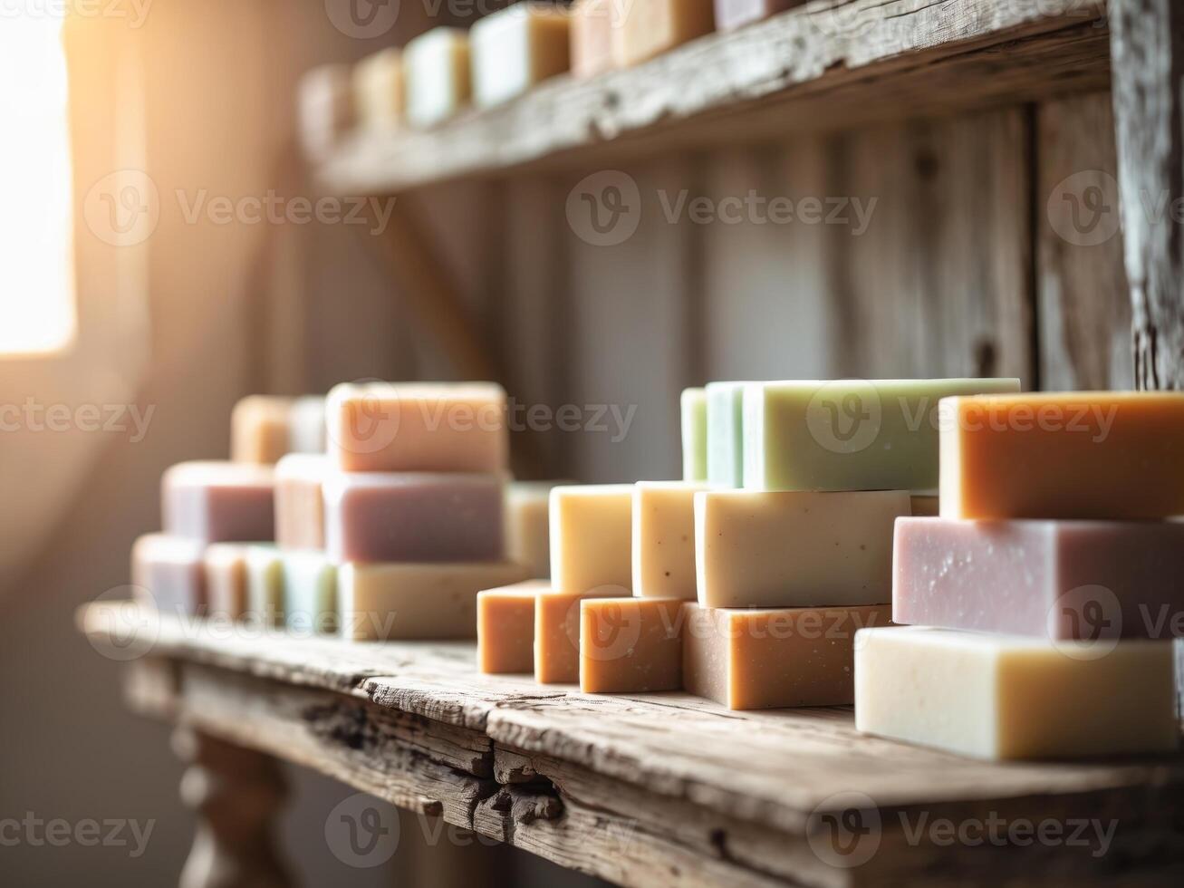 Soap bars on a shelf in a store photo