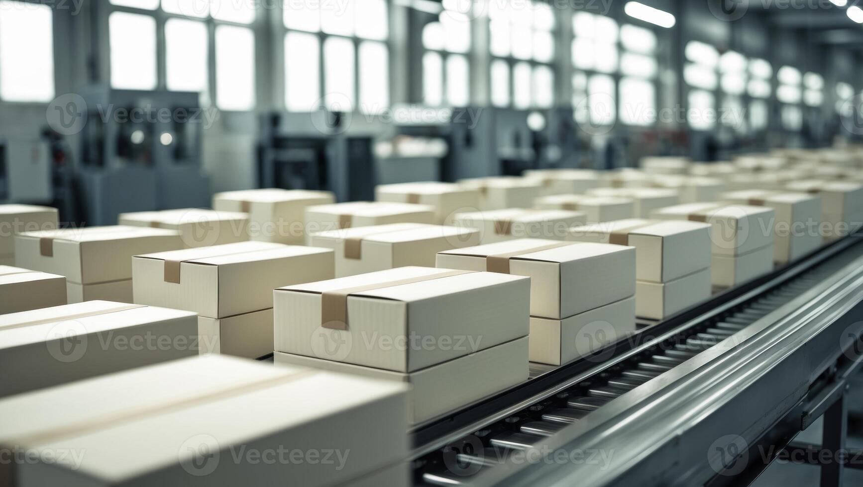 A conveyor belt with boxes on it photo