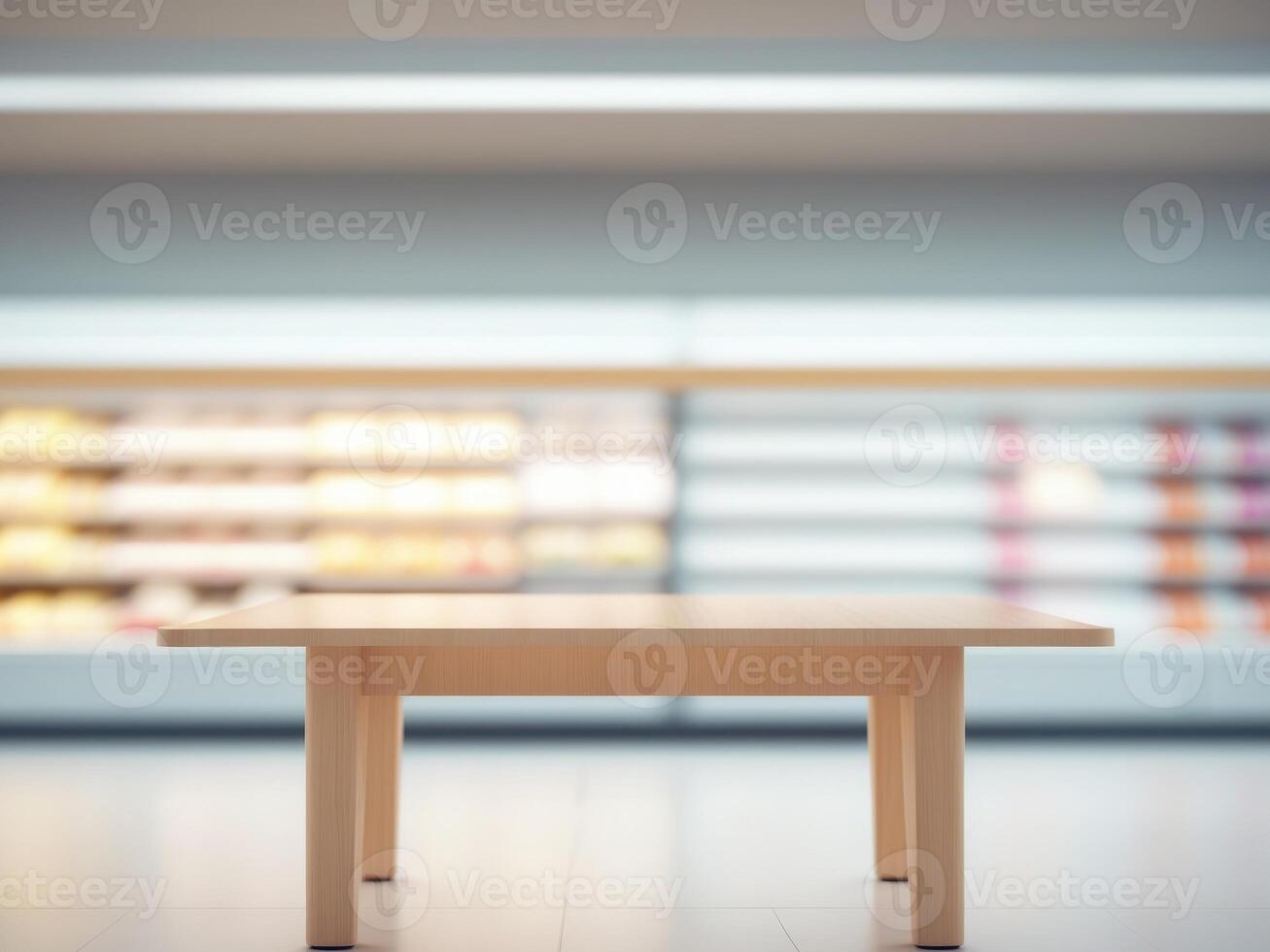 Table in supermarket with blurred background photo