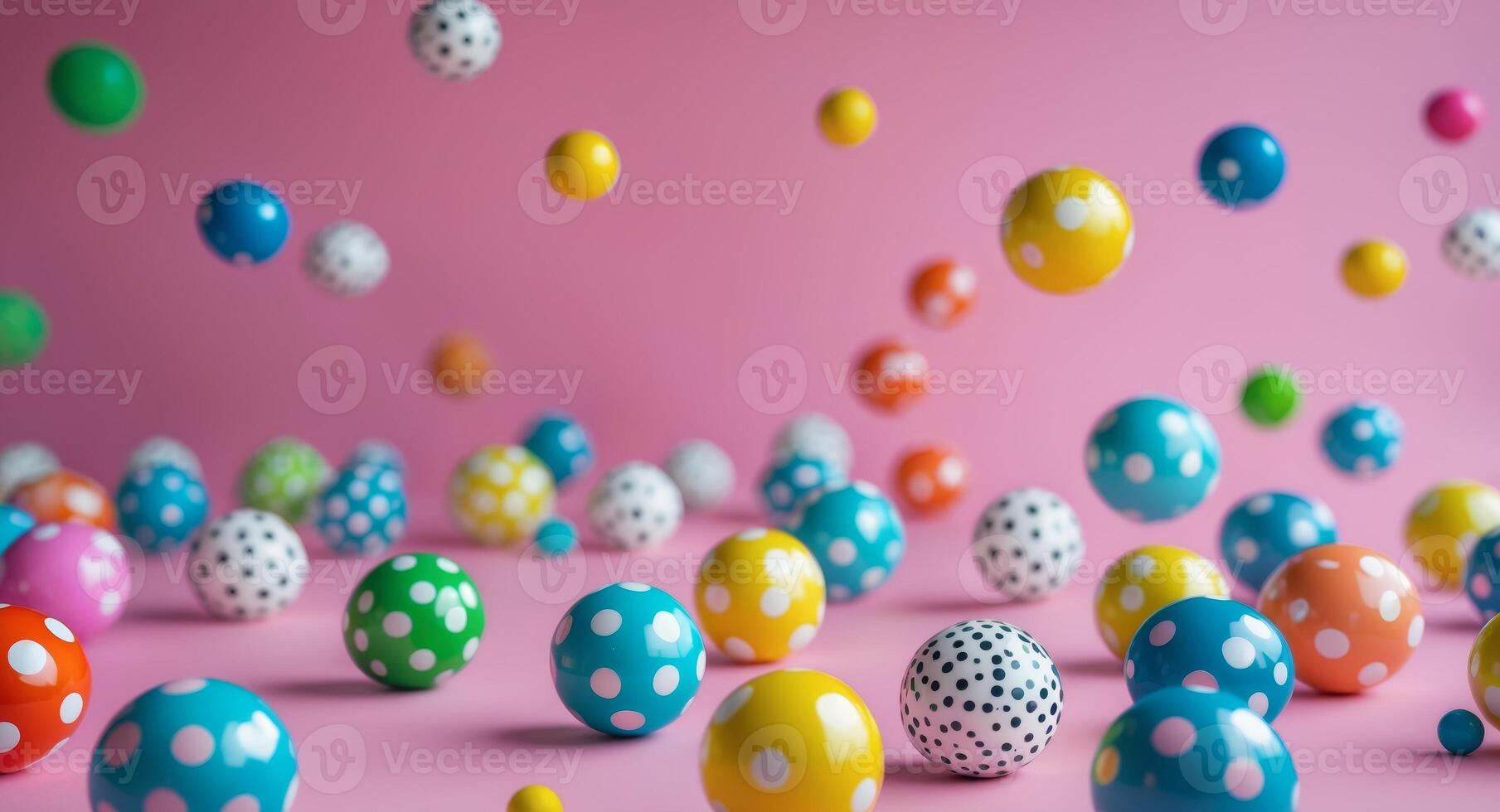 Colorful polka dot eggs on a pink background photo