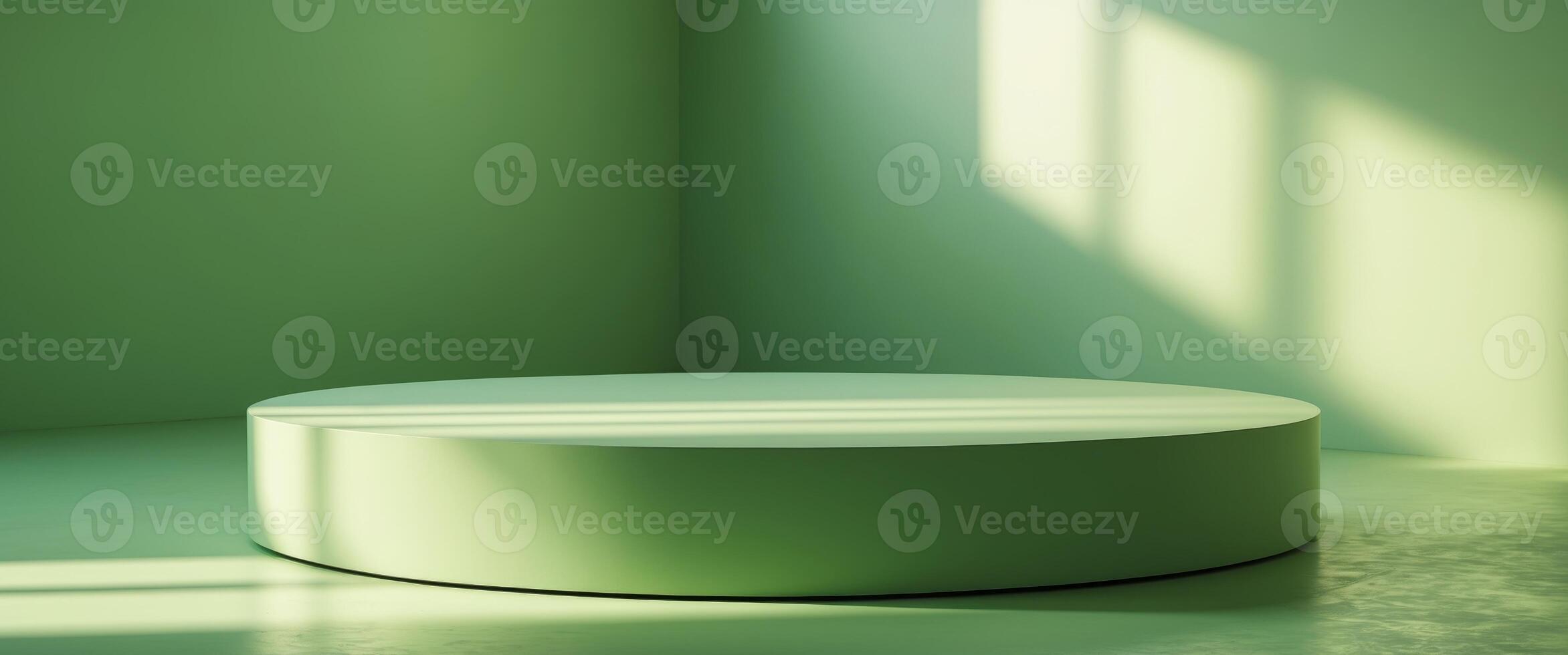 Round table in green room with sunlight 3d rendering photo