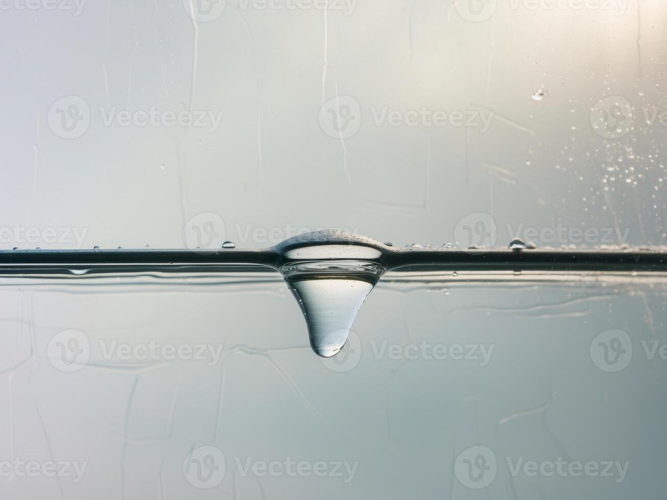 Water droplet on glass surface with sun shining through photo