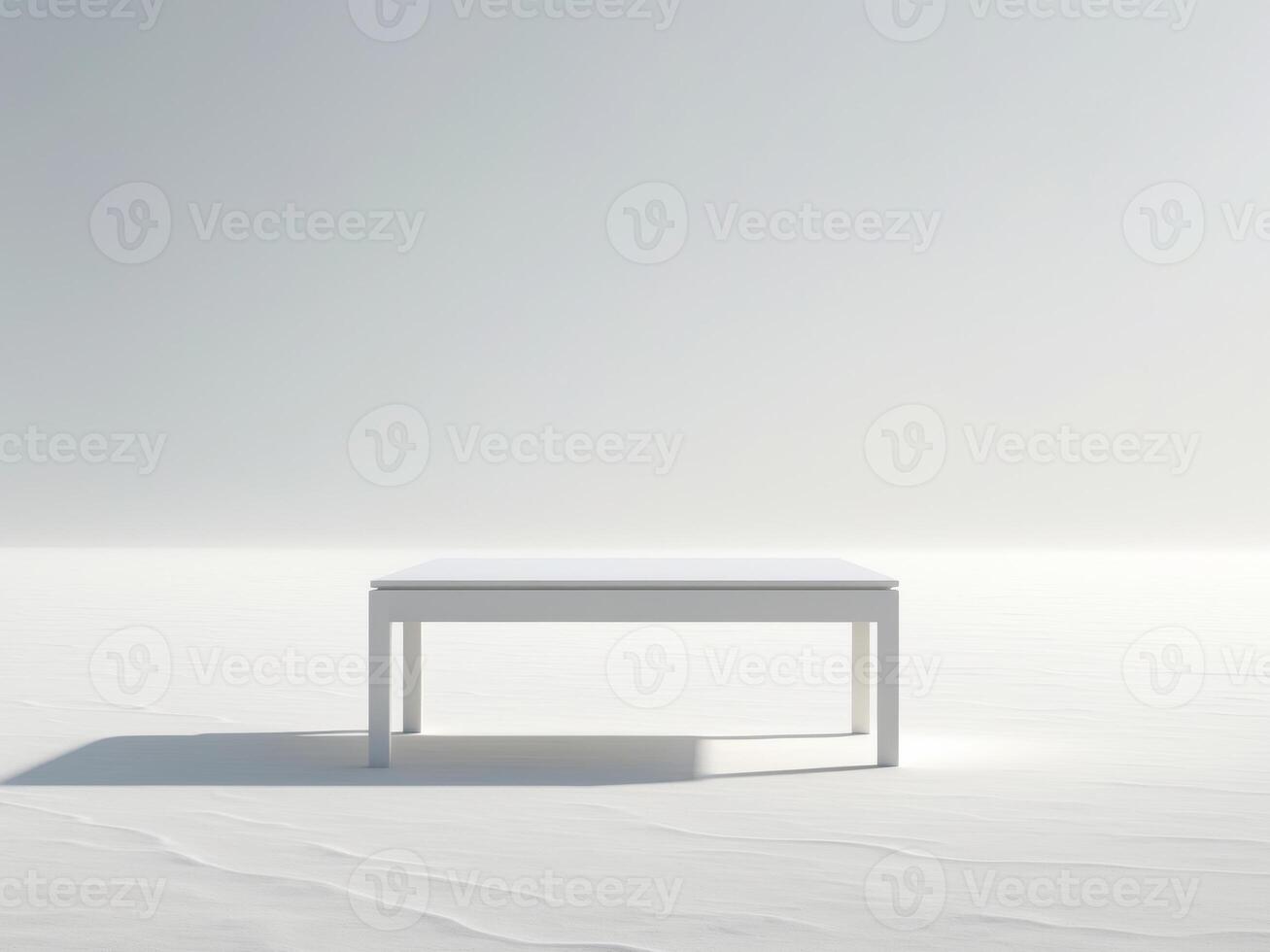 White table in the middle of a white field photo