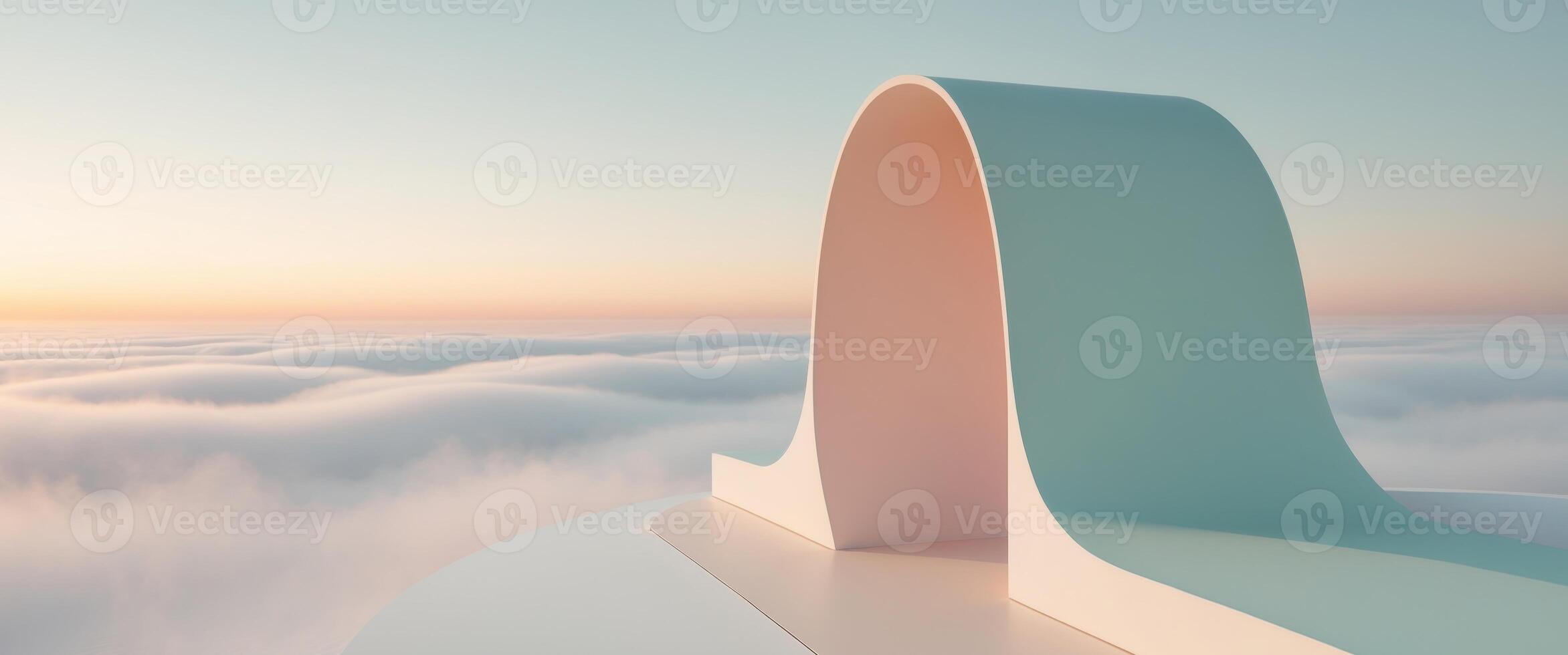 Architectural dreamscape. Pastel structure above a sea of clouds at sunset. photo