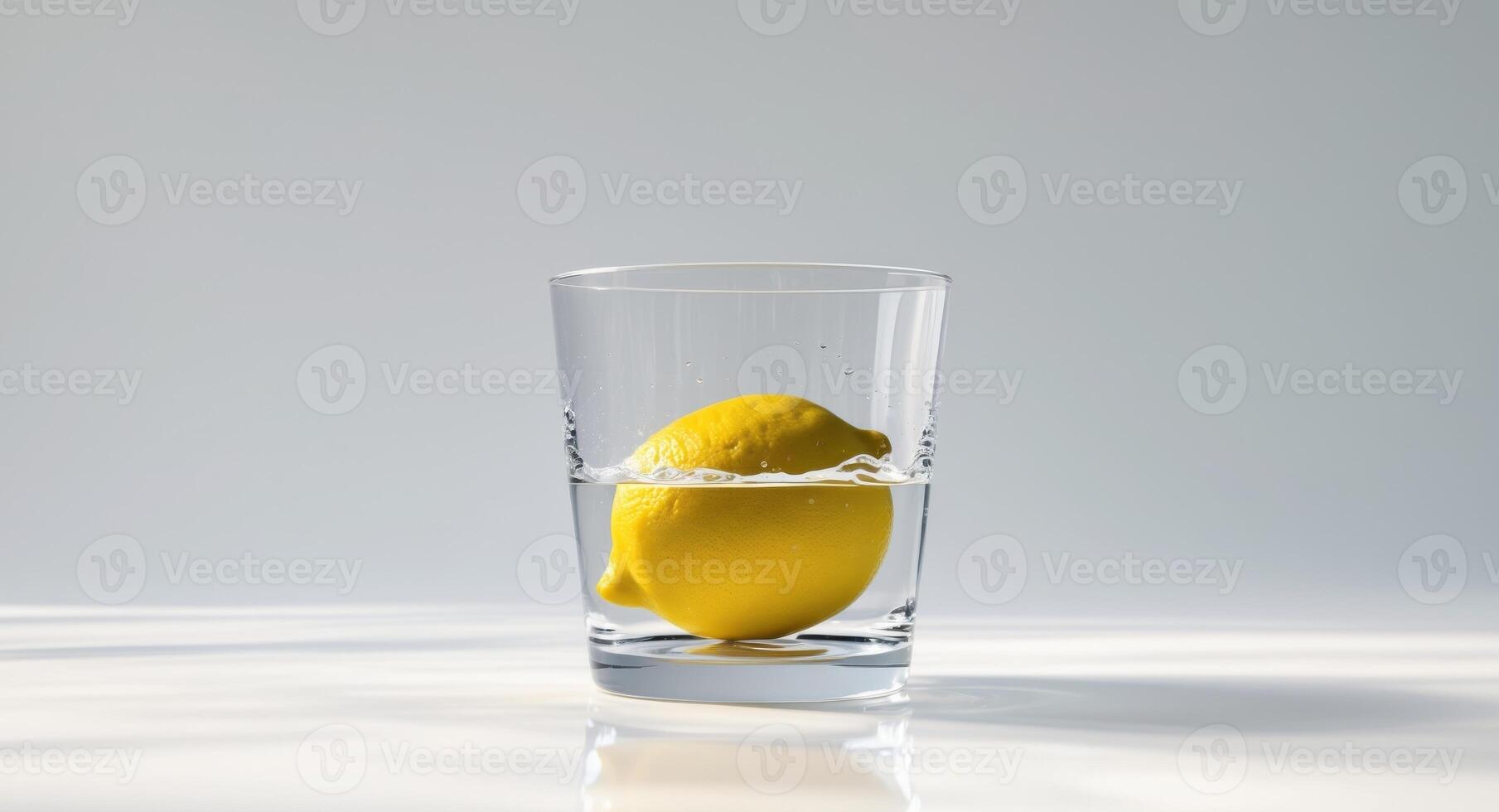 Lemon Submerged in a Glass of Water, a Simple Still Life with Natural Lighting. photo